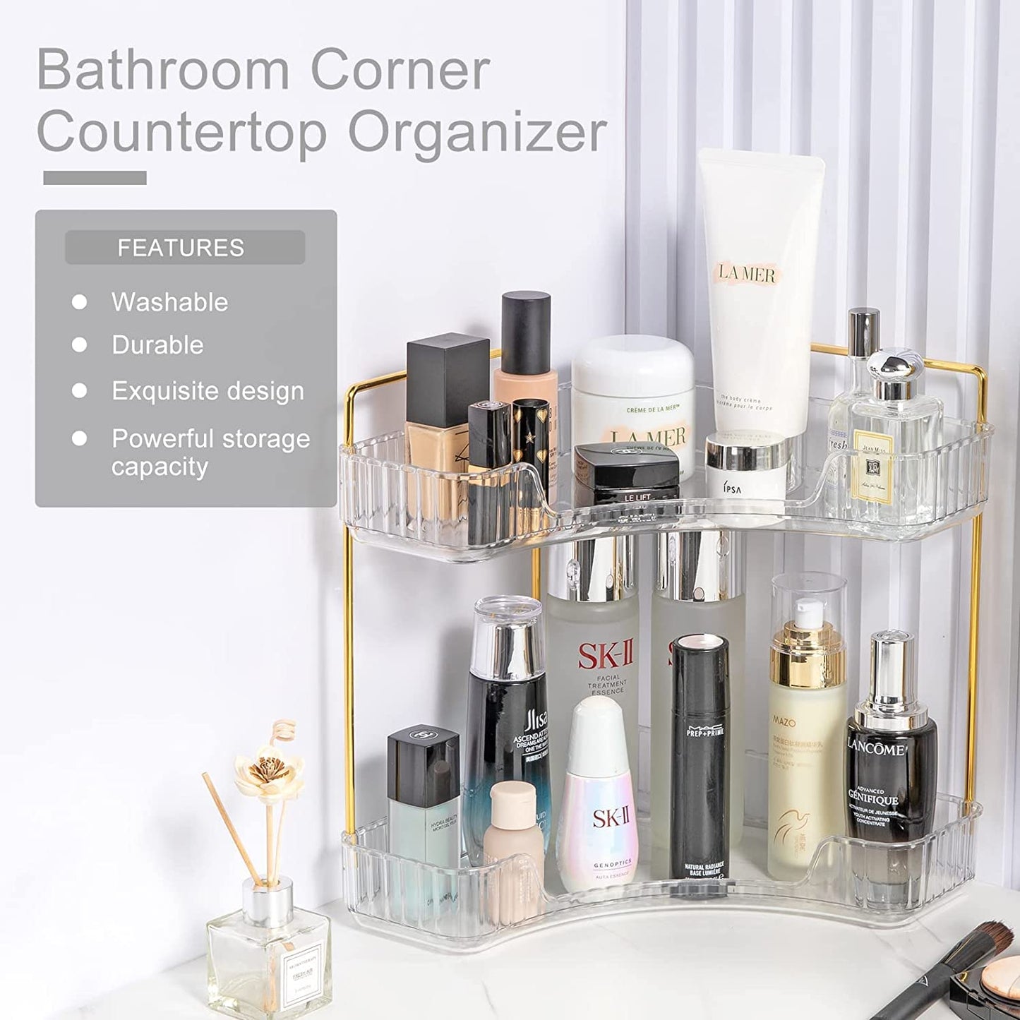Bingobang Makeup Organiser Corner Trays, 3 Tiers Skincare Cosmetic Organizer Acrylic Large, Storage Tidy for Lipstick, Nail Care, Perfume, Brush, Vanity Dresser, Bedroom, Kitchen, Bathroom(Grey)