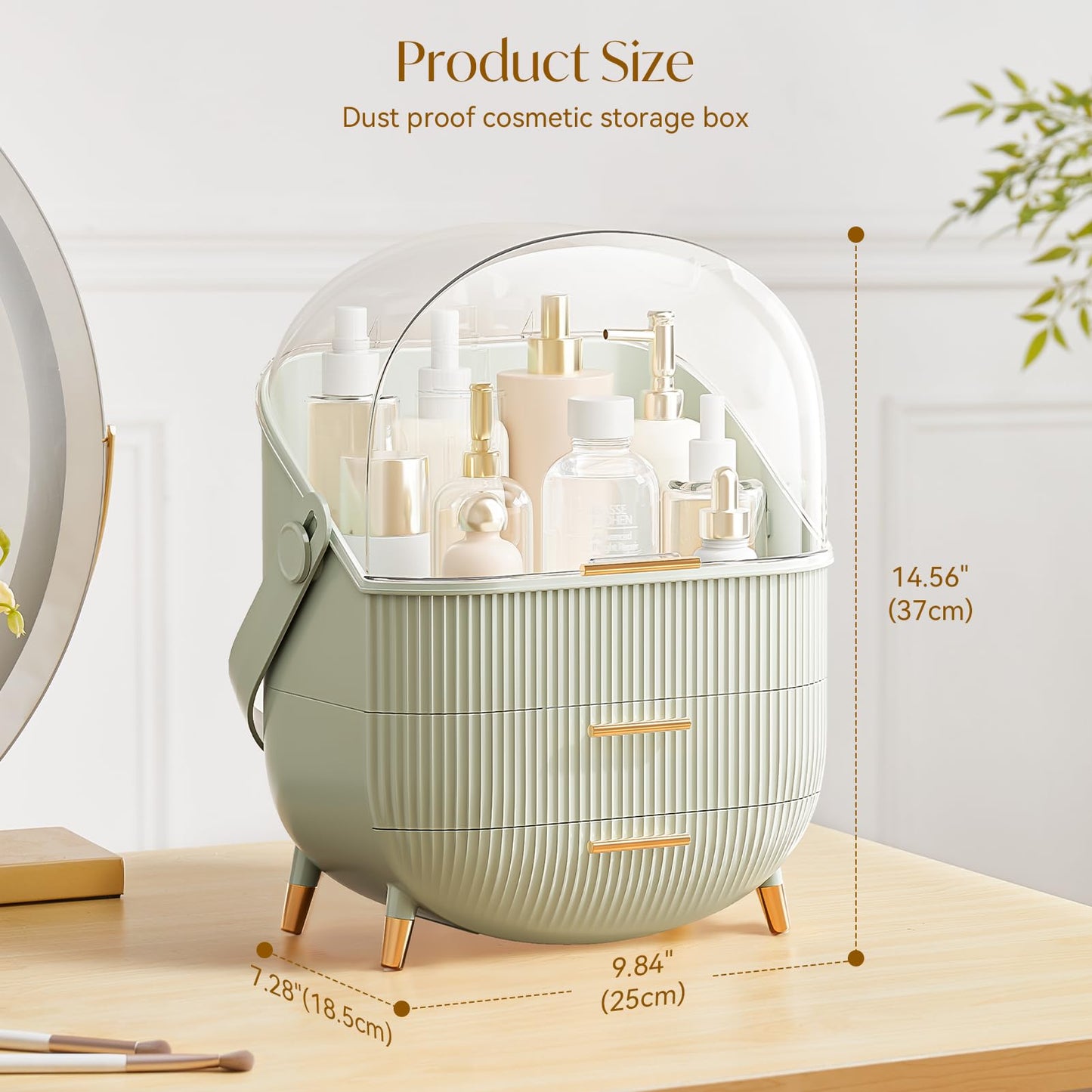 Multi-Function Make Up Case Dustproof Cosmetic Storage Box, Organizer Skin Care Products Jewelry Organizer Finishing Box for Bedroom Bathroom Desktop (Pink)