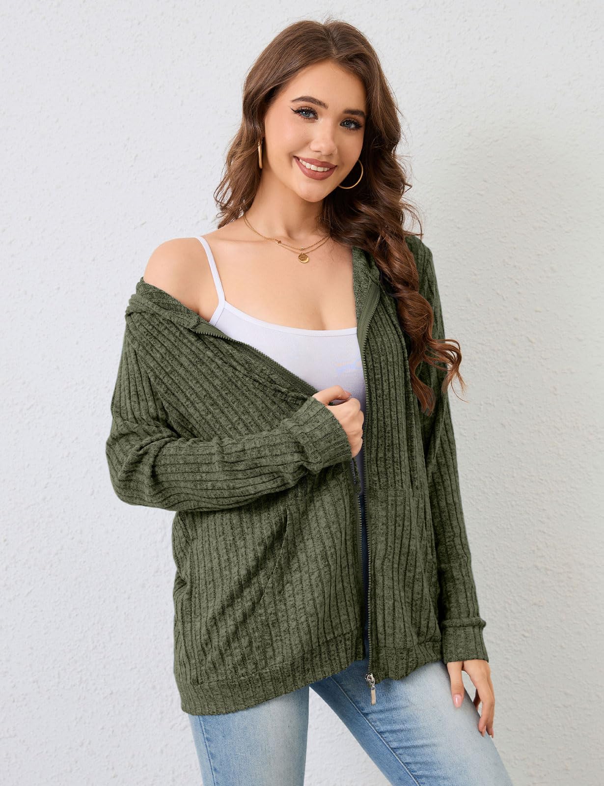 Flikity Womens Cardigans Zip Up Ladies Hoodies with Large Pockets Long Sleeve Tunic Tops Ladies Lightweight Jackets Casual Work Clothes M-XXL