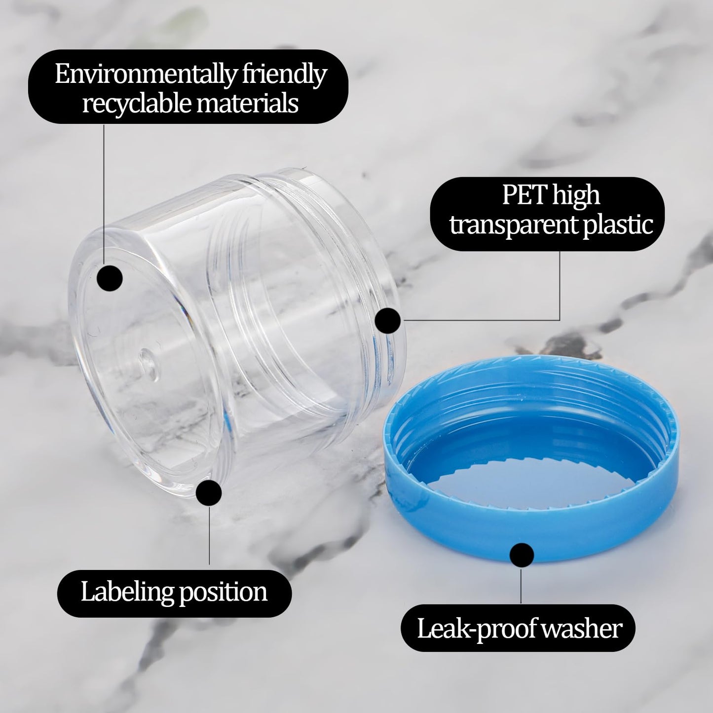 4 Pcs Plastic Cosmetic Cream Jars with Lids - Spatula, Travel-Sized, Leak-Proof, Refillable Makeup Containers, 0.7oz Round Jars for Storage Liquid Oils, Salves, DIY Making (Black)