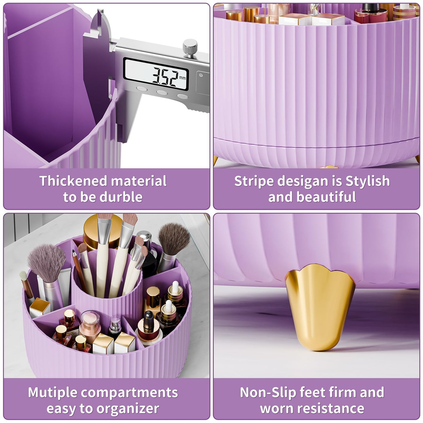 fanado 360° Rotating Makeup Organiser, Makeup Brush Holder, 5 Compartment Makeup and Skincare Storage for Vanity, Desktop, Bathroom (Purple)