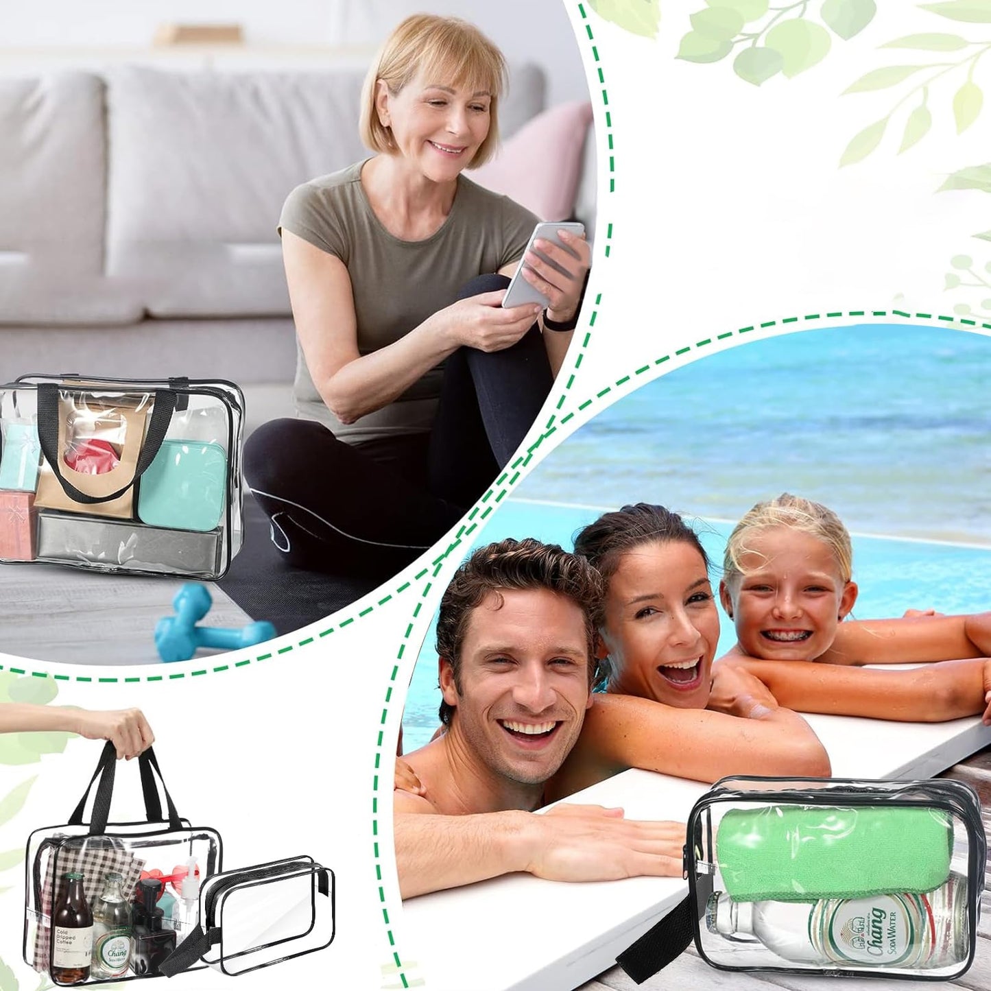 2 Pack Clear Wash Bag for Toiletries, Large/Small Clear Travel Toiletries Bag Thickened PVC Waterproof Makeup Bags with Handles Travel Wash Bags with Zippers for Women Girls Men