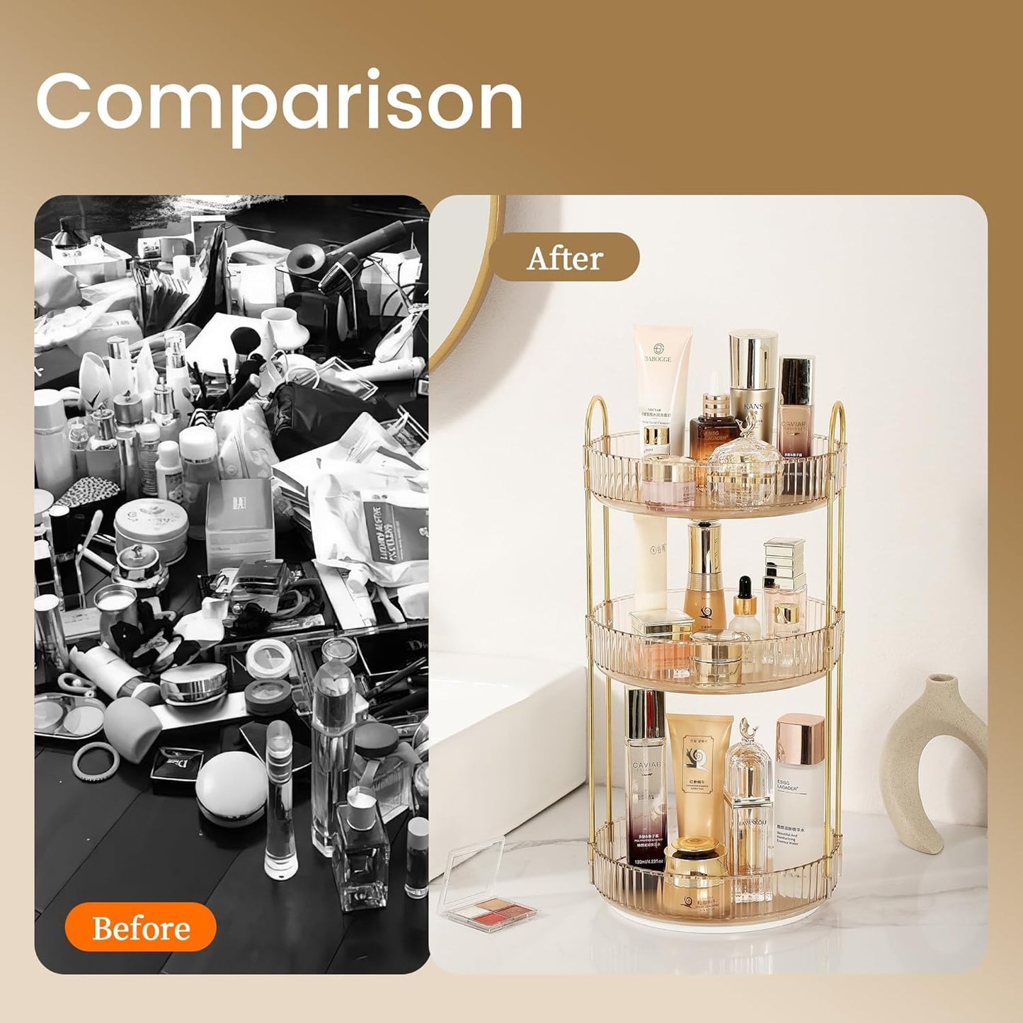 Rotating Makeup Organizer for Vanity, Large Skincare Make Up Storage Perfume Organizers for Bathroom Counter, Clear Cosmetic Lipstick Toiletry Dresser Organizer Spinning Holder