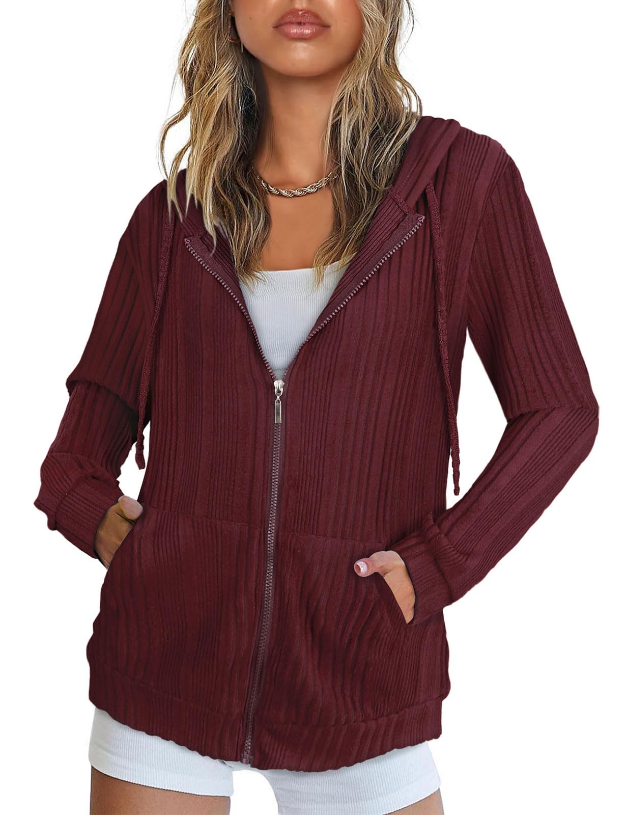 Flikity Womens Cardigans Zip Up Ladies Hoodies with Large Pockets Long Sleeve Tunic Tops Ladies Lightweight Jackets Casual Work Clothes M-XXL