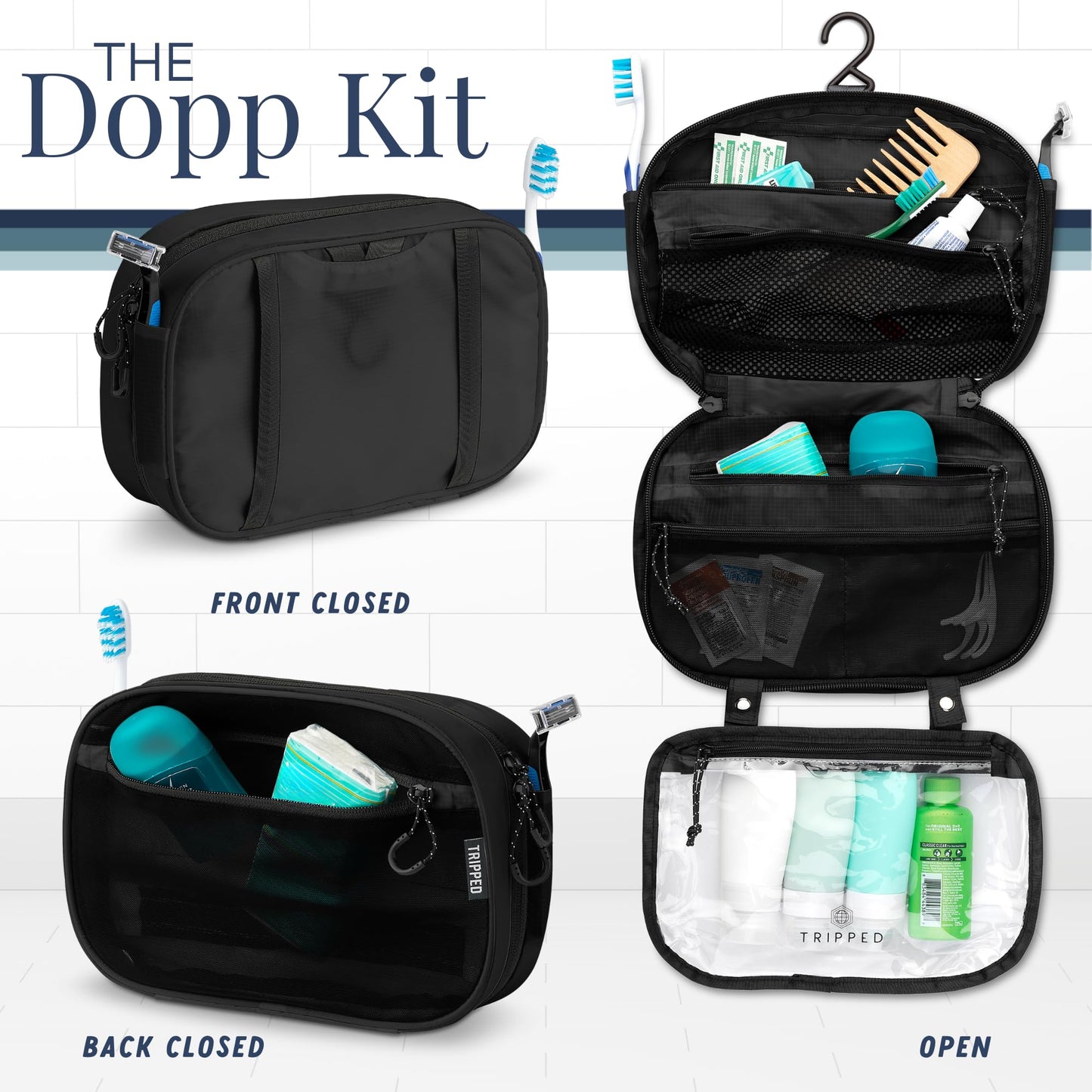 Toiletry Bag Kit Set: Hanging Travel Toiletry Bag + 311 TSA Cosmetic Liquid Bag + Ultralight Accessory Organizer Pouch, Navy, 3 Piece Toiletry Set