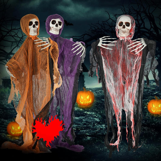 SHAVINGFUN Halloween Decorations 3 Pack Hanging Grim Reapers & Skeleton Ghosts, 65 CM, for Home, Door, Porch, Tree, Wall, Office, Indoor & Party Decor