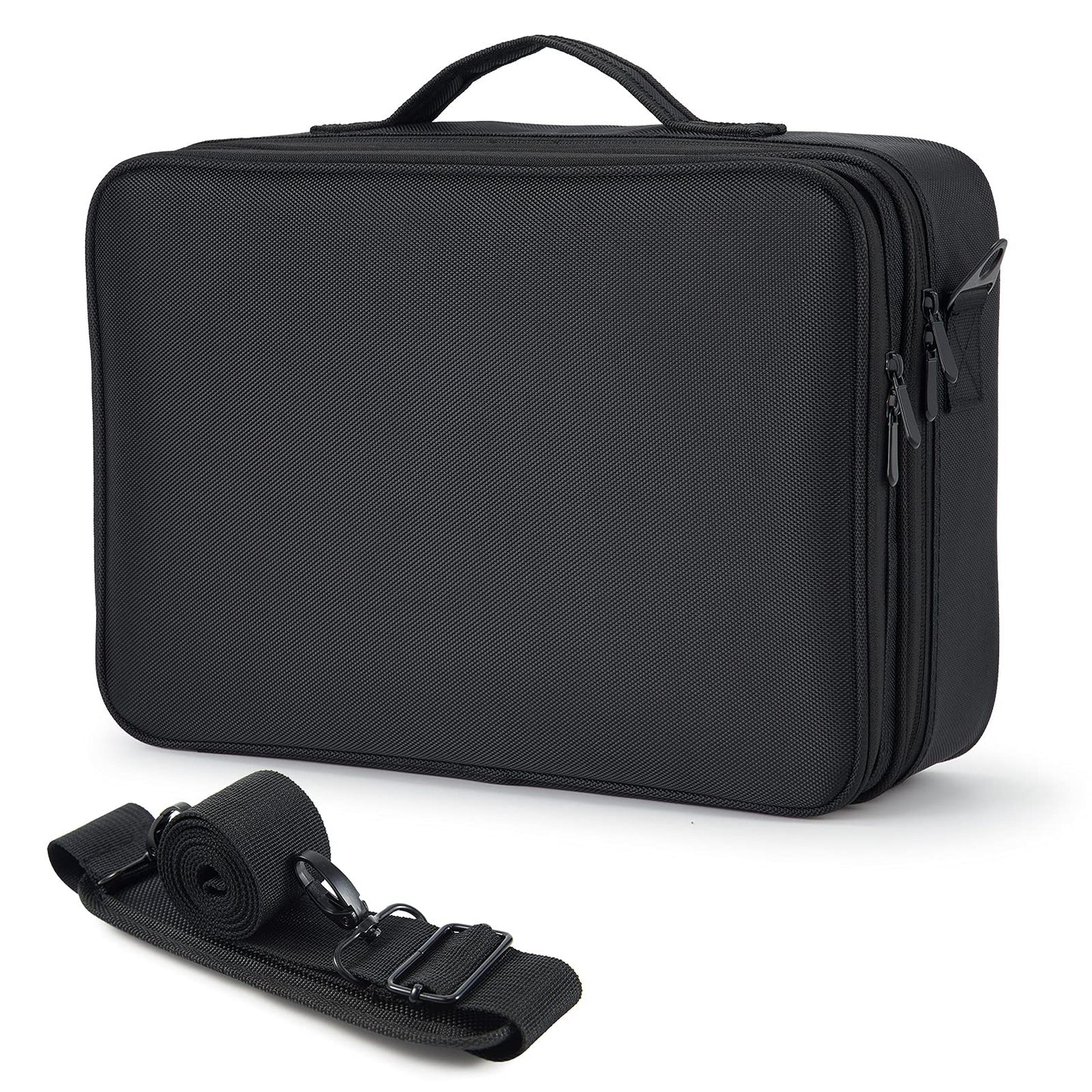 Joligrace Large PU Leather Professional Makeup Bag with Removable Back Strap Cosmetic Case Beauty Box Hairdressing Tools Organiser Storage Box, Marble