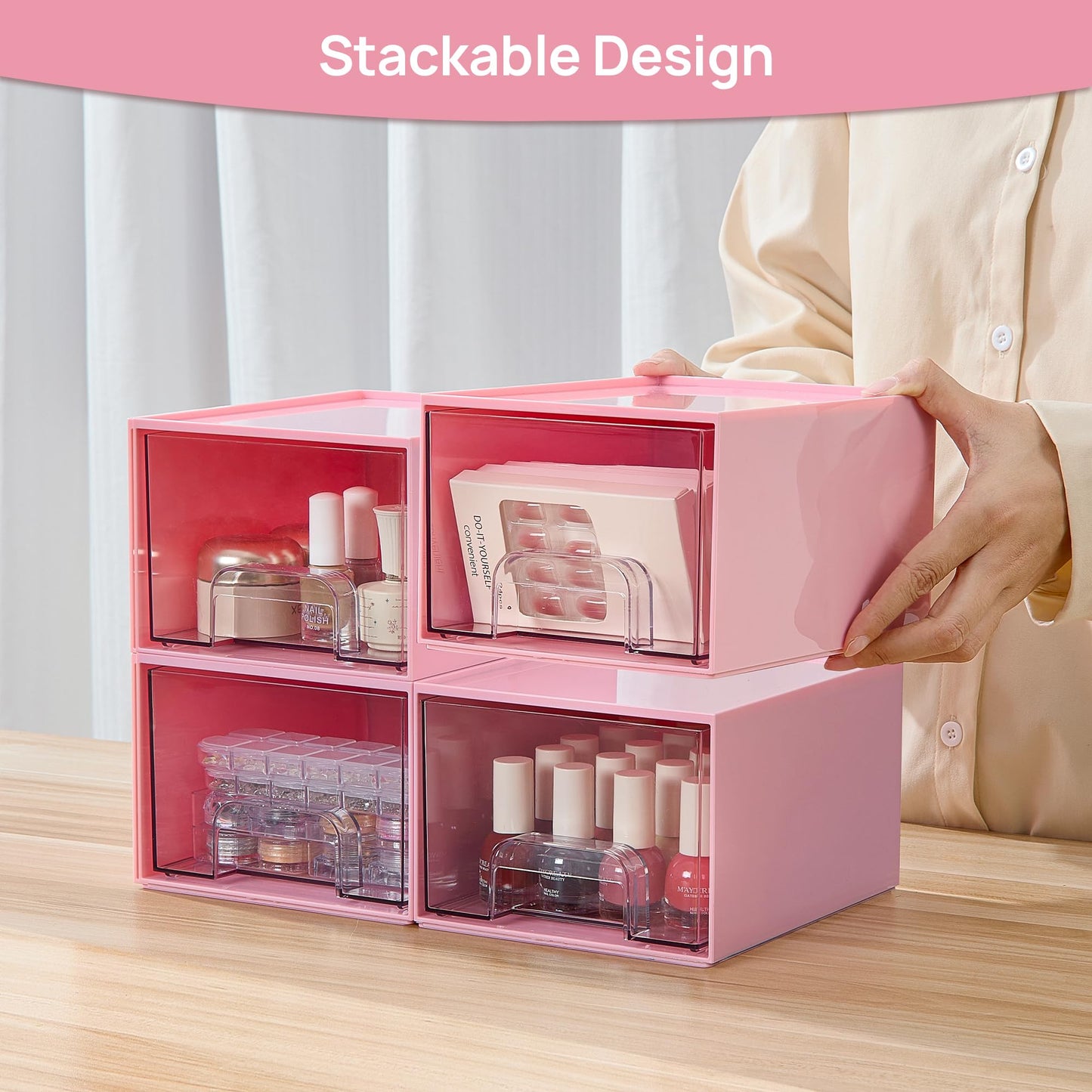 Vtopmart 3 Pack Clear Small Stackable Storage Drawers, Acrylic Bathroom Makeup Organiser, Plastic Storage Box For Vanity, Under Sink, Kitchen Cupboard, Pantry, Home Organization