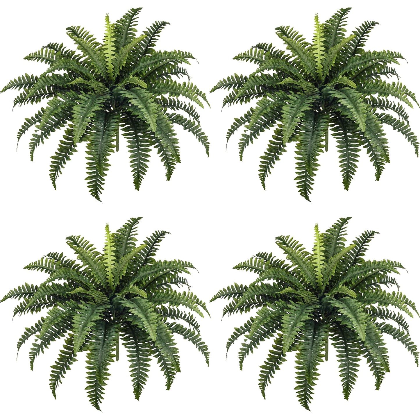 FOREST PRINCE 2 PCS Artificial Boston Fern Outdoor, 33In Fake Bush Plants Large for Indoors, Home Decor, Windowsill, Garden Decorations (39 Fronds)
