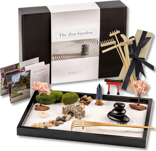 Zen Garden Kit 11x8 Beautiful Premium Japanese Mini Sand Garden Meditation Gift Set for Home & Office Desk Accessories. Zen Sand, 6 Tools, 15 Features. Mindfulness Gifts Decor Women
