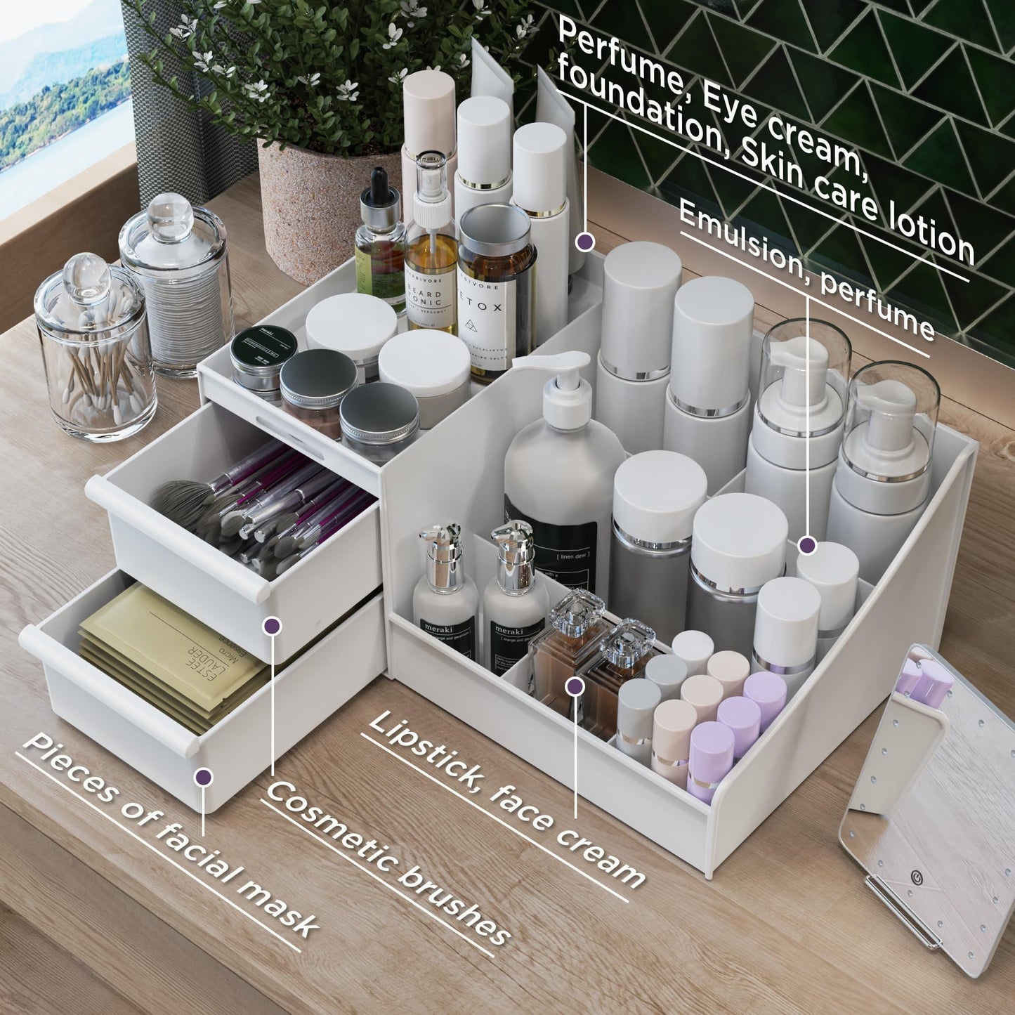 Makeup Organizer Storage Drawers, Large Capacity Cosmetic Organisers for Lipsticks, Jewelry, Nail Care, Skincare Organiser for Vanity, Ideal Desk Organizer for Dresser and Bathroom