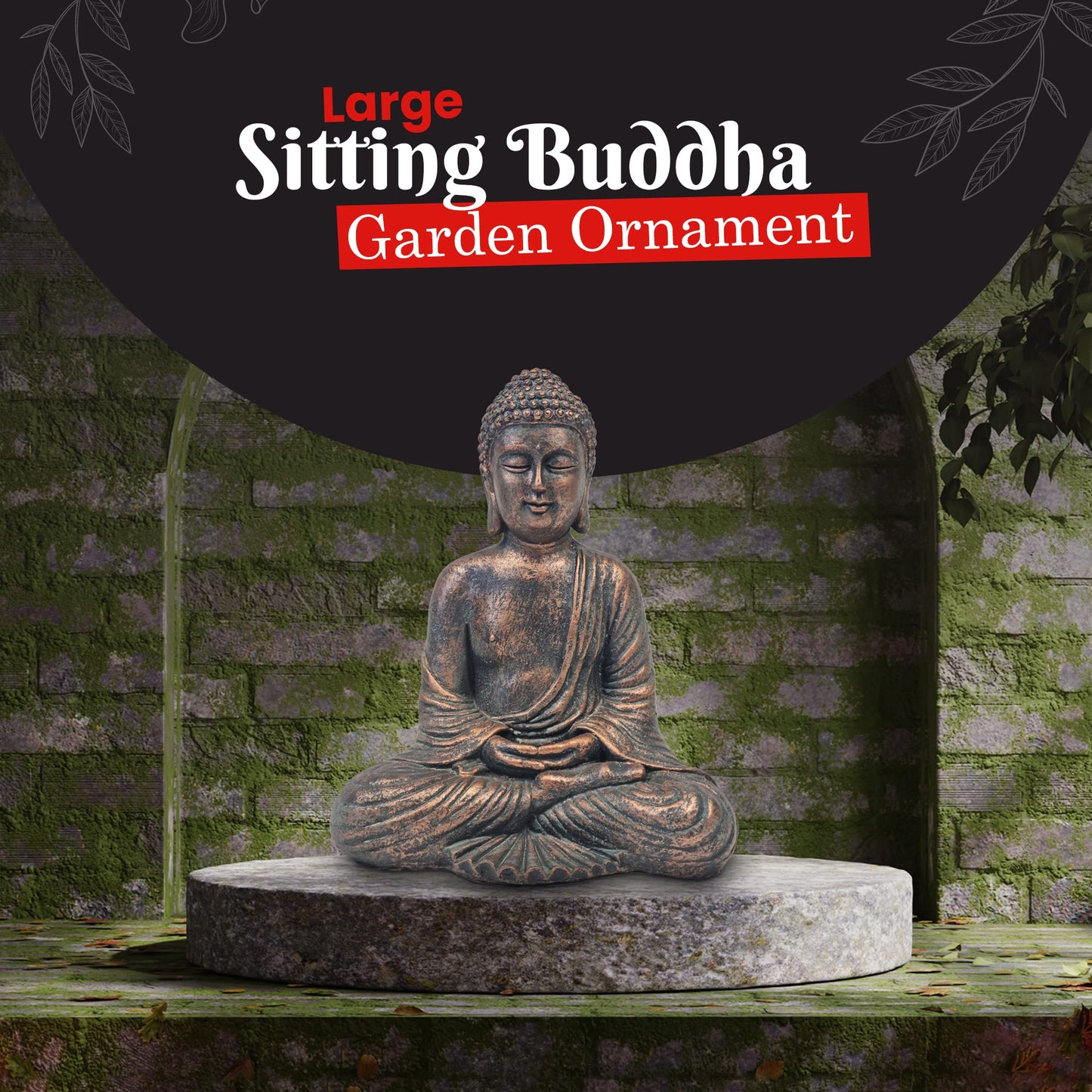 Sitting Buddha Garden Ornament Outdoor Statue Indoor Home Decor Bronzed Effect Figurine Table top Thai Meditating Décor Zen Weather Resistant 25cm Tall