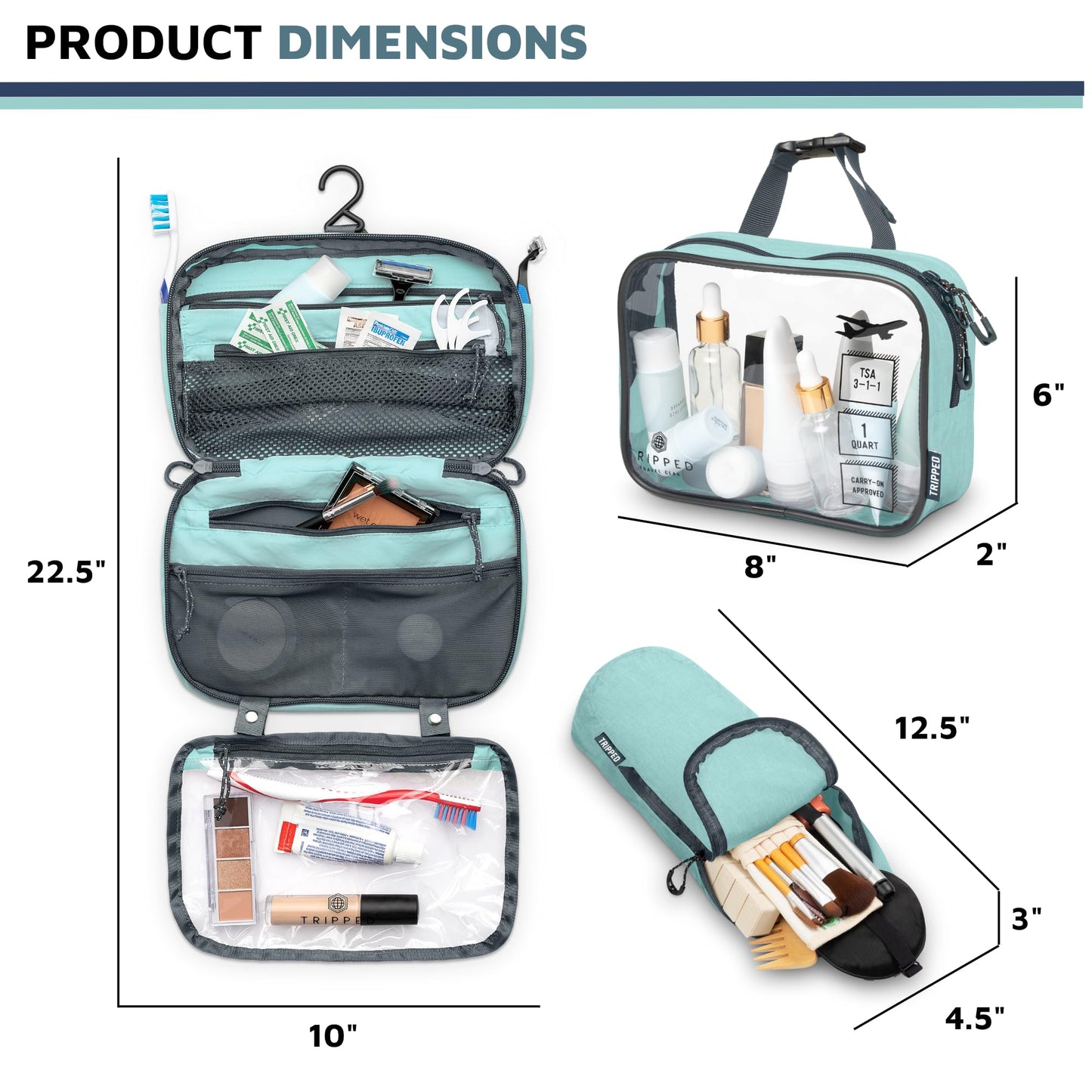 Toiletry Bag Kit Set: Hanging Travel Toiletry Bag + 311 TSA Cosmetic Liquid Bag + Ultralight Accessory Organizer Pouch, Navy, 3 Piece Toiletry Set
