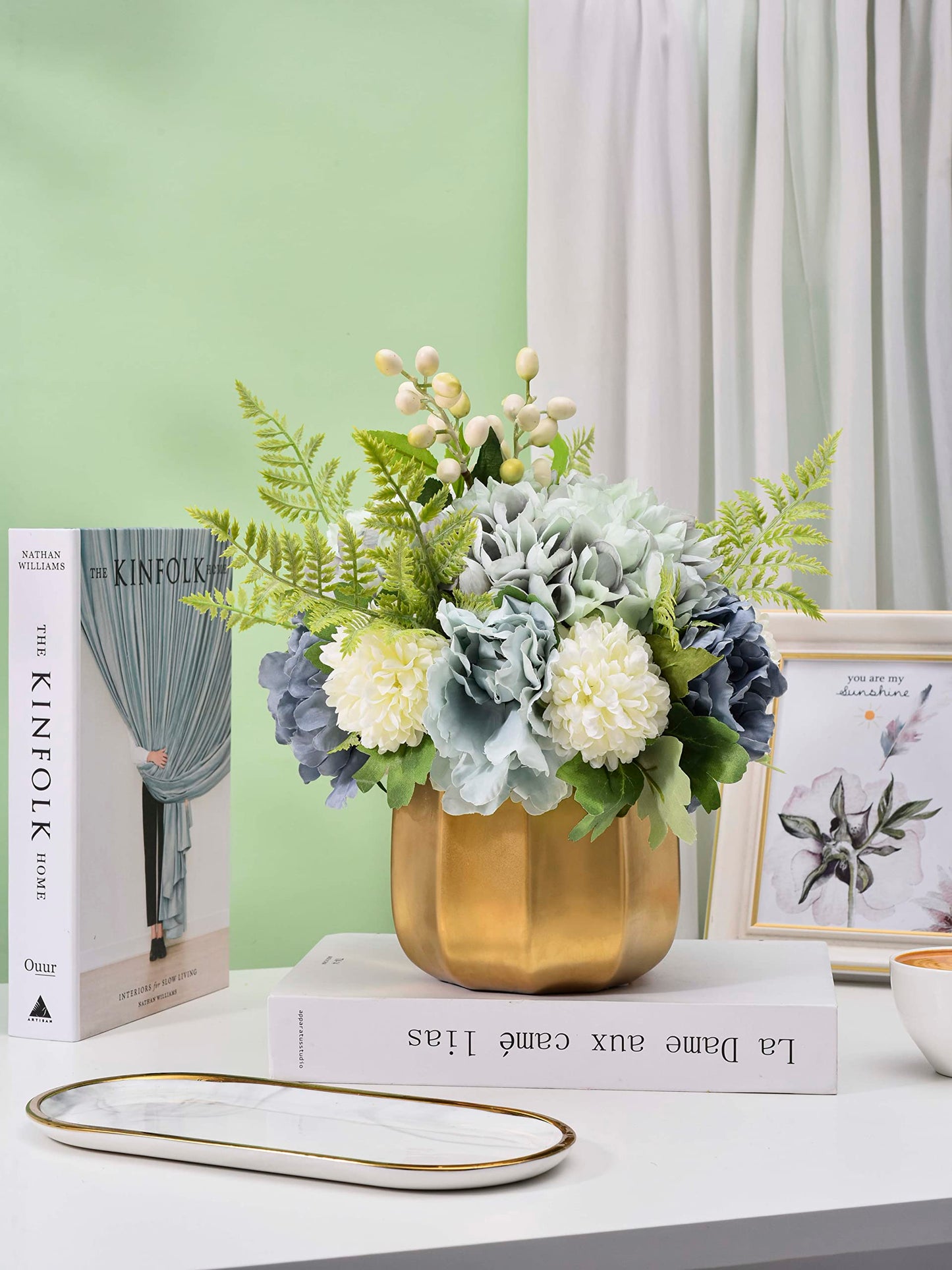 Artificial Flowers With Vase Faux Hydrangea Flower Arrangements for Home Garden Party Wedding Decoration
