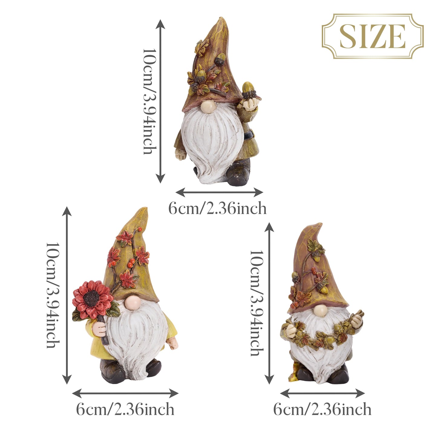 Valery Madelyn Autumn Decorations, Lovely Set of 3 Medium Gonks Ornaments, Waterproof Resin Autumn Home Decor, Gonks Gifts for Women, Fall Decorations for Living Room, Bedroom, Garden 10CM