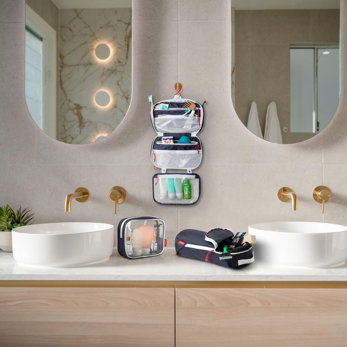 Toiletry Bag Kit Set: Hanging Travel Toiletry Bag + 311 TSA Cosmetic Liquid Bag + Ultralight Accessory Organizer Pouch, Navy, 3 Piece Toiletry Set