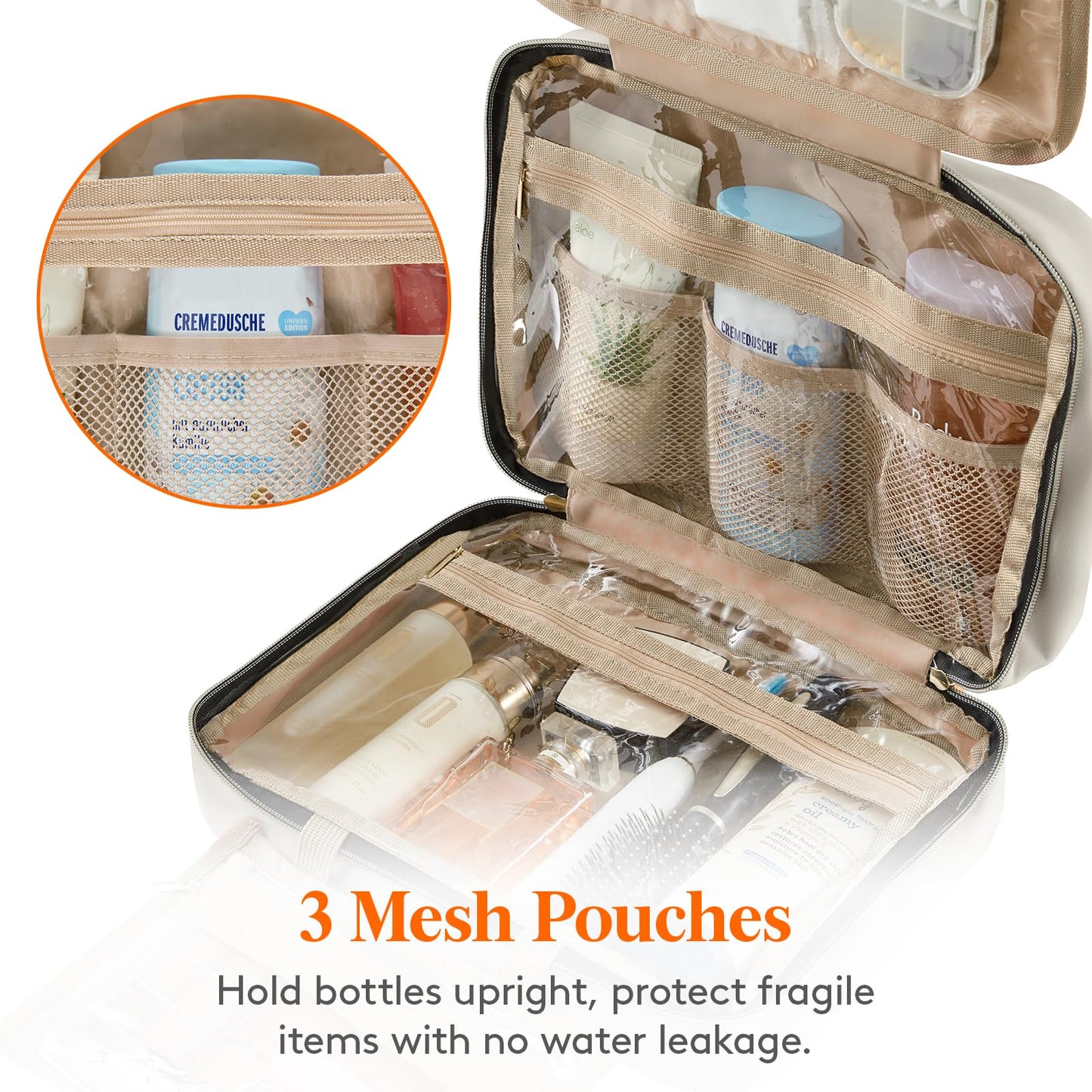 Lifewit Travel Toiletry Bag, Large Hanging Makeup Bag Organizer for Women, Transparent Travel Cosmetic Bag with Hanging Hook for Full Size Bottles, Vacation Essentials, Medium,Dark Blue