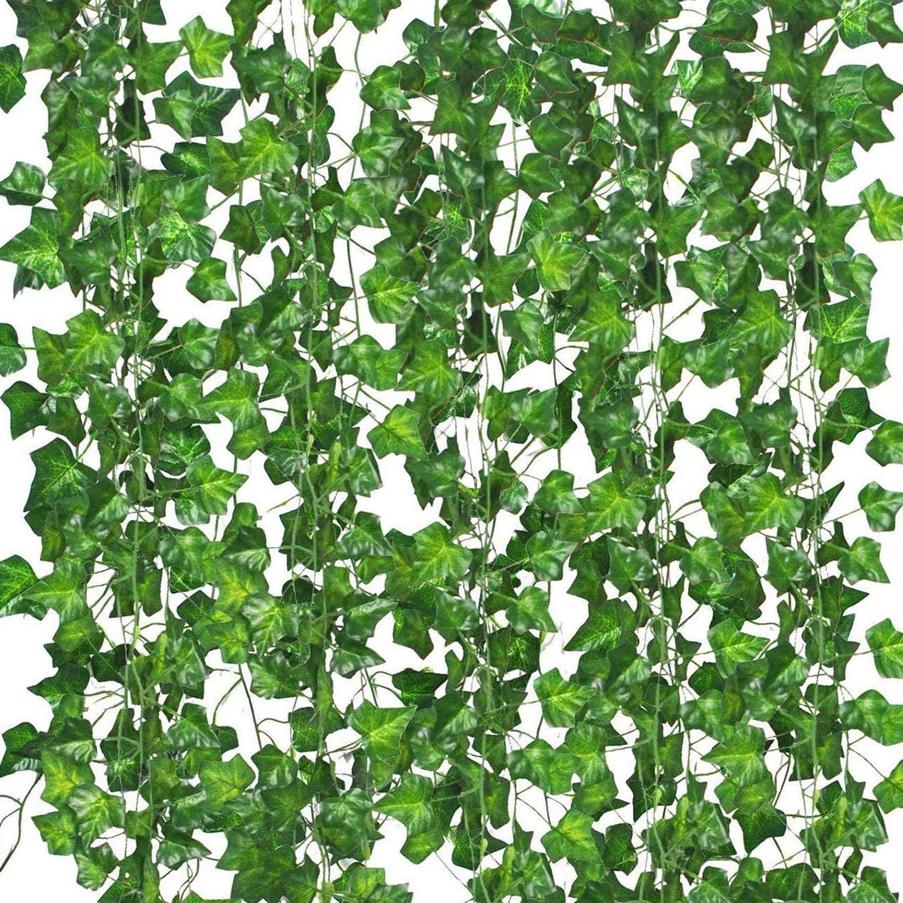 Comtelek 84 FT Artificial Ivy 12 Pack Ivy Vine Garland Ivy Leaves Greenery Garlands Clip Hanging Fake Leaf Plants Faux Green Flowers Decor Home Kitchen Garden Office Wedding Wall