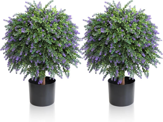 momoplant Artificial Lavender Topiary Ball Trees in Pot, UV Resistant Fake Bushes with Flowers for Outdoor Indoor Home Office Garden Front porch Decor