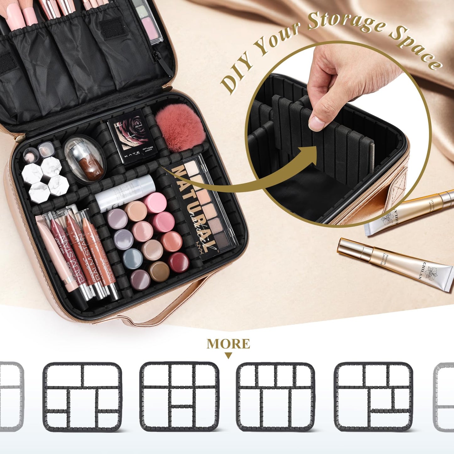 Joligrace Makeup Bag Cosmetic Case Vanity Travel Beauty Box Make Up Train Case Hairdressing Tools Organiser with Adjustable Compartment Oxford Fabric, Black