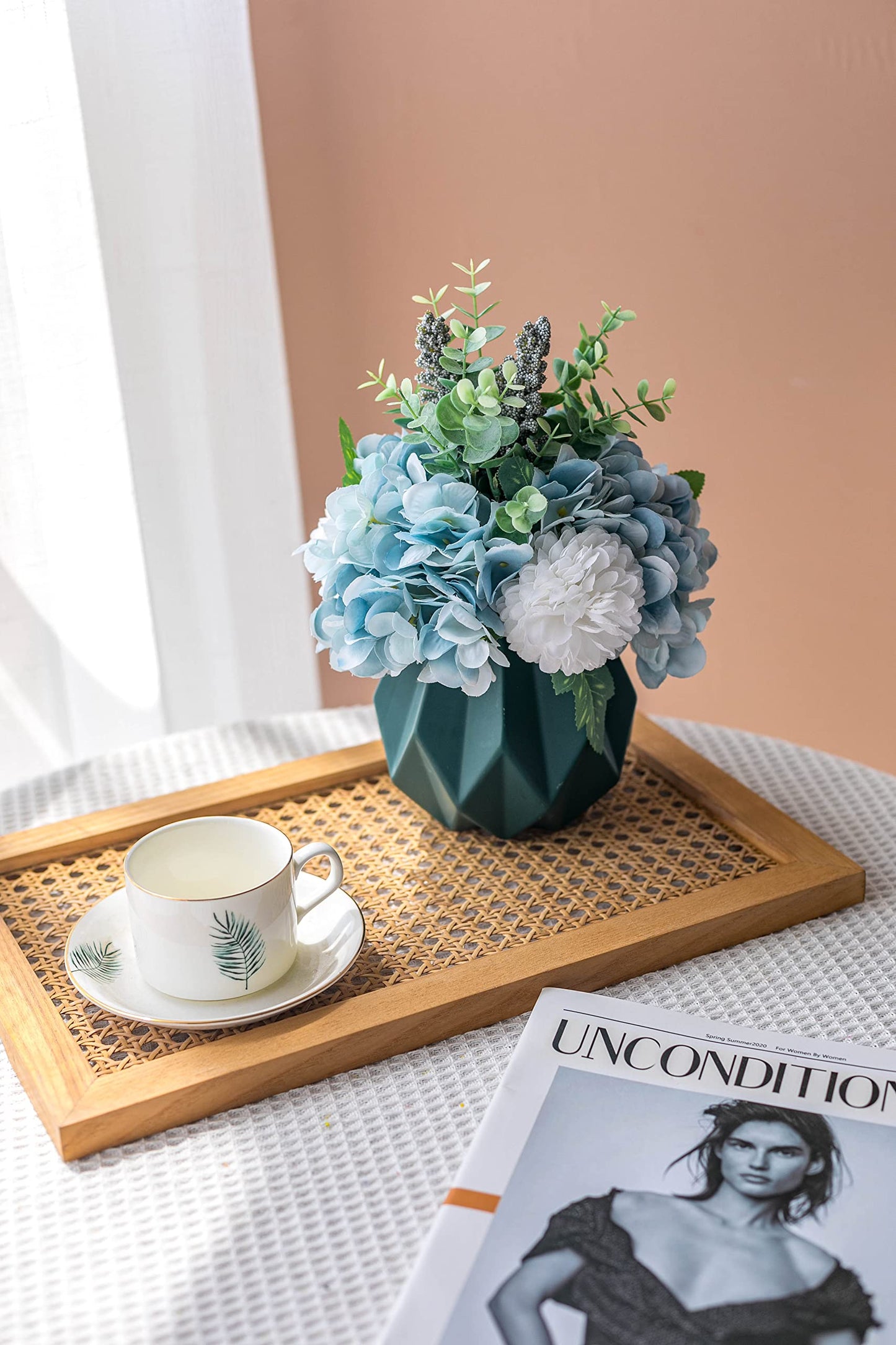 Artificial Flowers With Vase Faux Hydrangea Flower Arrangements for Home Garden Party Wedding Decoration