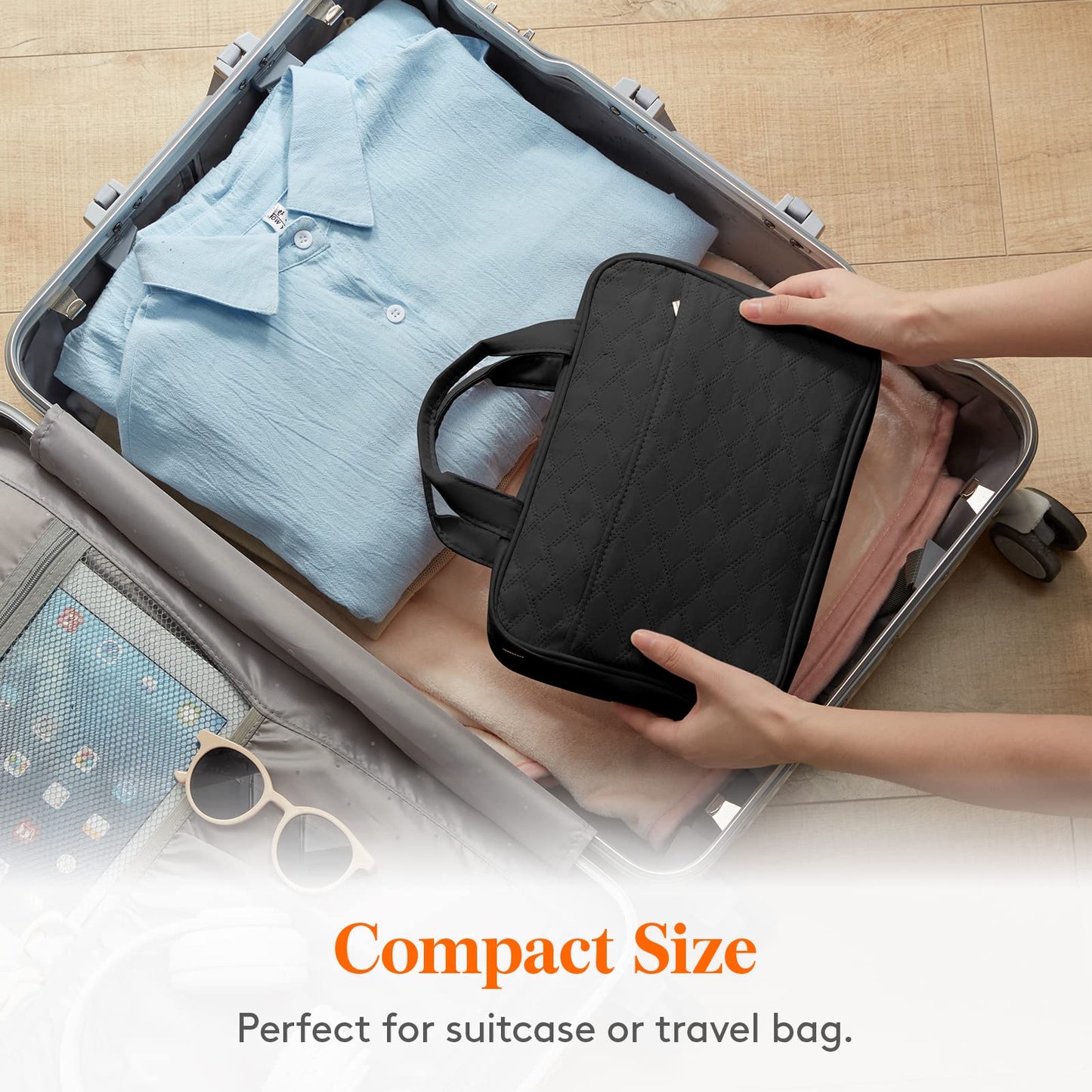 Lifewit Travel Toiletry Bag, Large Hanging Makeup Bag Organizer for Women, Transparent Travel Cosmetic Bag with Hanging Hook for Full Size Bottles, Vacation Essentials, Medium,Dark Blue