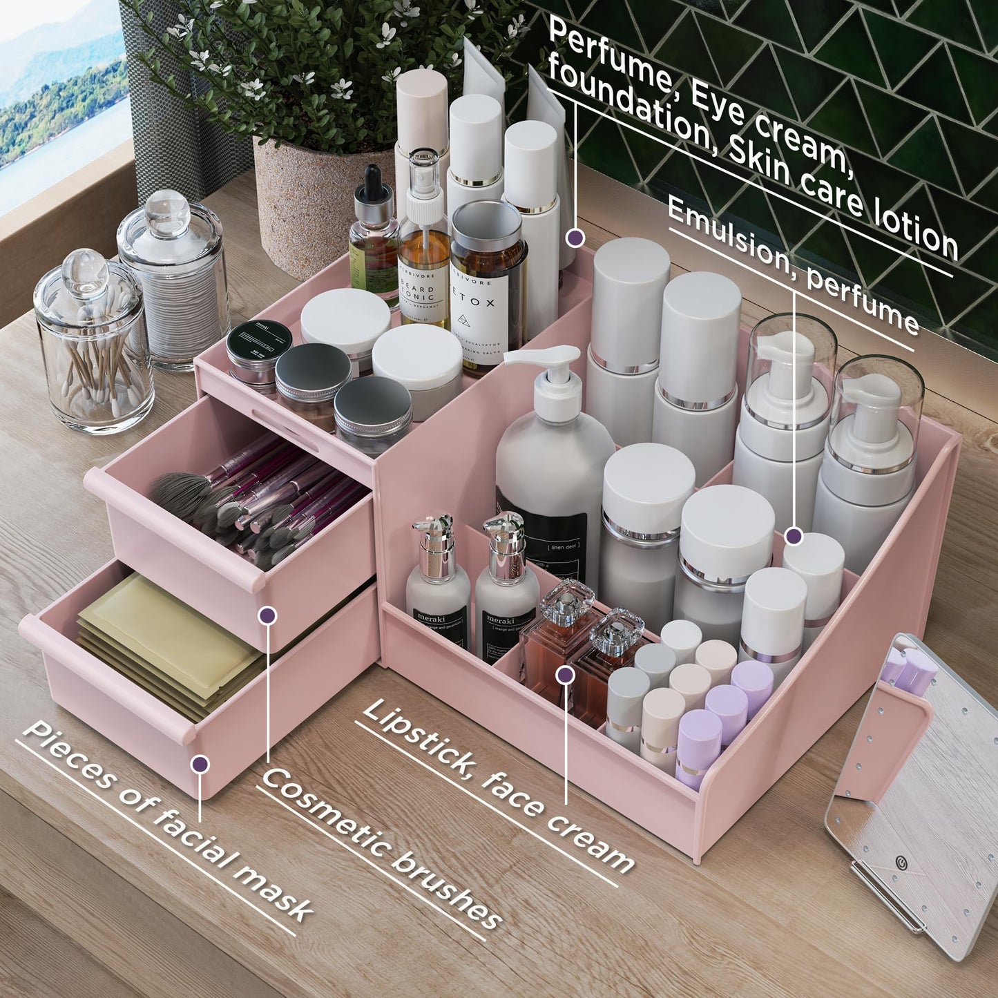 Makeup Organizer Storage Drawers, Large Capacity Cosmetic Organisers for Lipsticks, Jewelry, Nail Care, Skincare Organiser for Vanity, Ideal Desk Organizer for Dresser and Bathroom