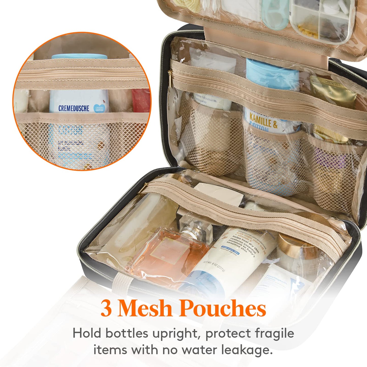 Lifewit Travel Toiletry Bag, Large Hanging Makeup Bag Organizer for Women, Transparent Travel Cosmetic Bag with Hanging Hook for Full Size Bottles, Vacation Essentials, Medium,Dark Blue