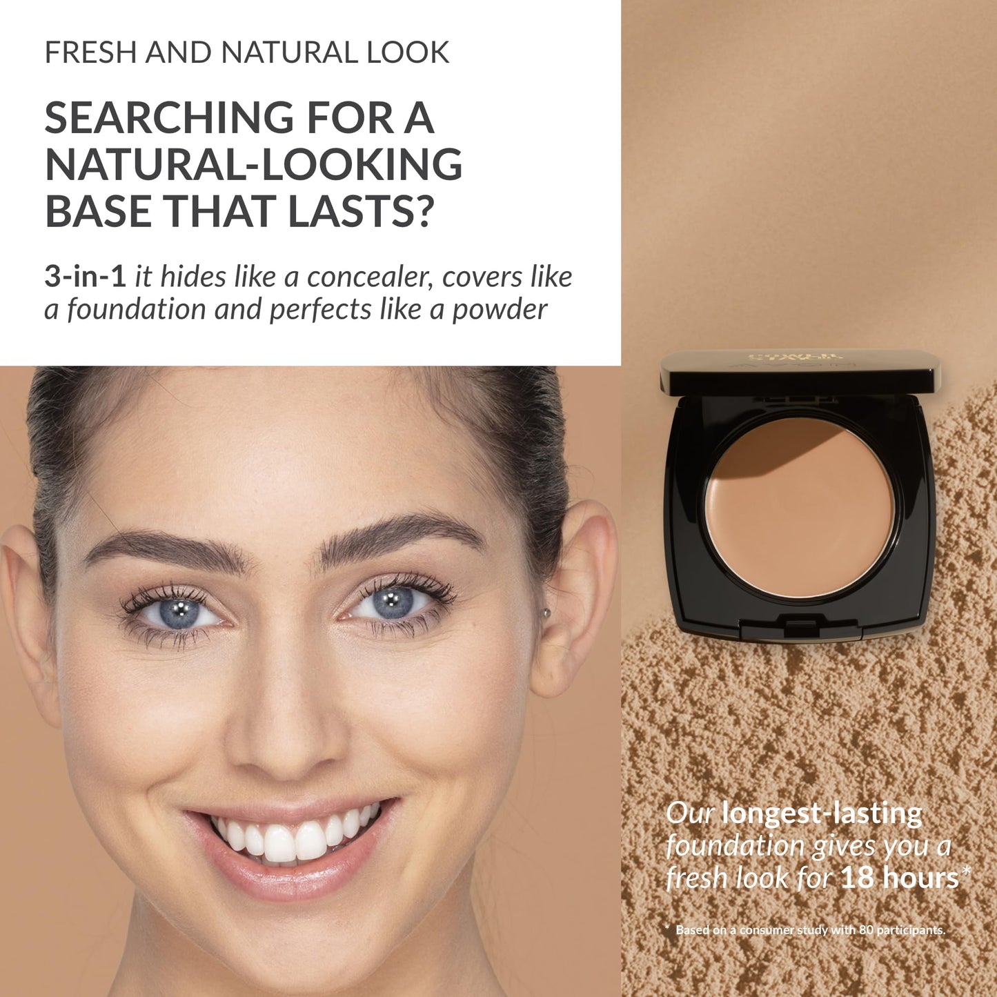 Avon True Flawless Cream To Powder Compact 3-in-1 Concealer, Foundation & Powder Nude - True Blue IQ Colour Technology