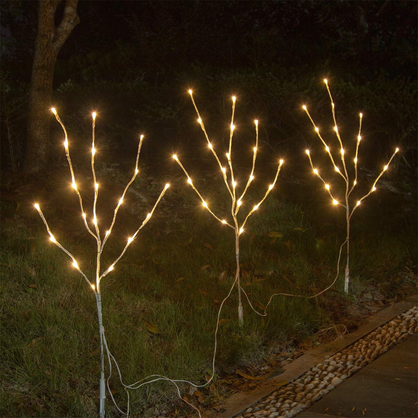 EAMBRITE 3PK 76cm Home Decorative Twig Lights Garden Stake Branch Lights with 60 Warm White LEDs Mains Powered Lighted Branches for Floor Vases Spring Xmas Decor Outdoor and Indoor