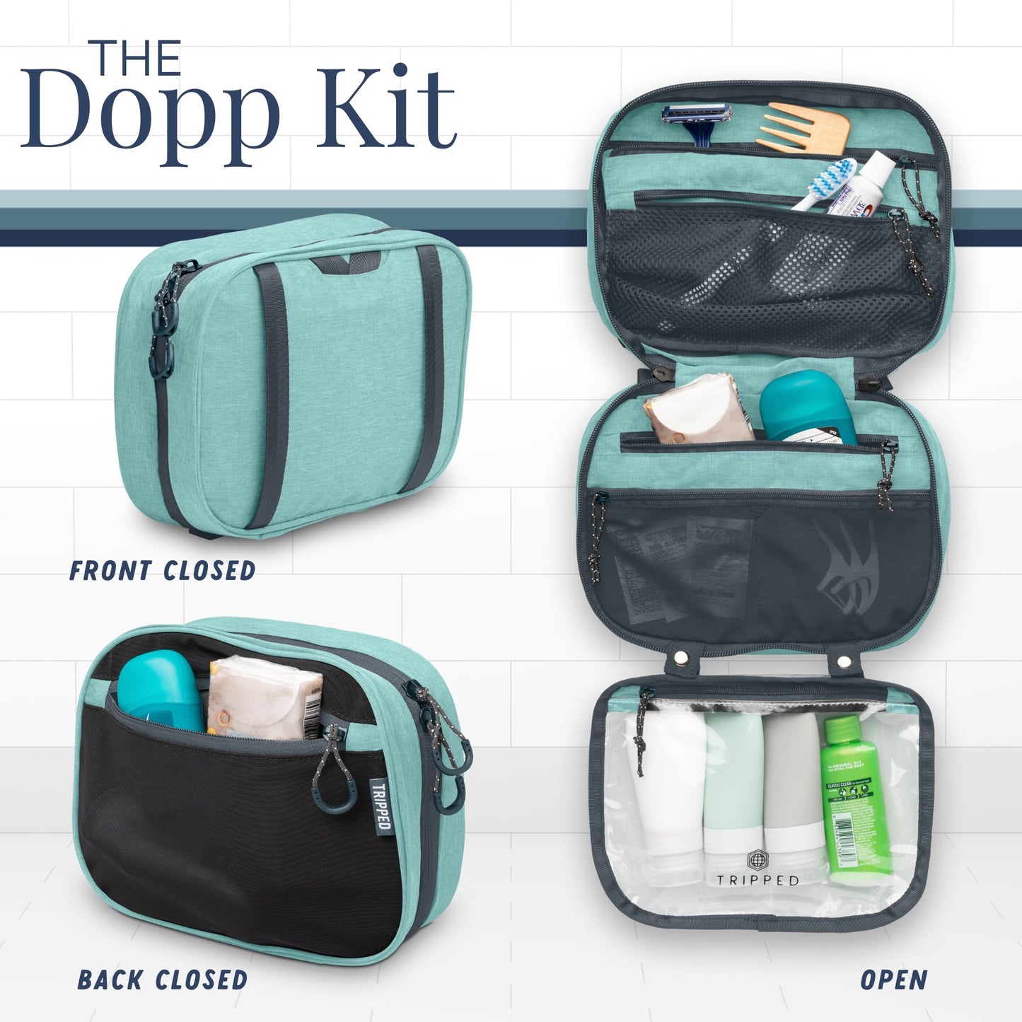 Toiletry Bag Kit Set: Hanging Travel Toiletry Bag + 311 TSA Cosmetic Liquid Bag + Ultralight Accessory Organizer Pouch, Navy, 3 Piece Toiletry Set
