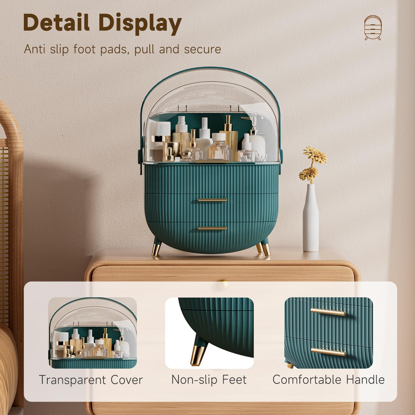 Multi-Function Make Up Case Dustproof Cosmetic Storage Box, Organizer Skin Care Products Jewelry Organizer Finishing Box for Bedroom Bathroom Desktop (Pink)