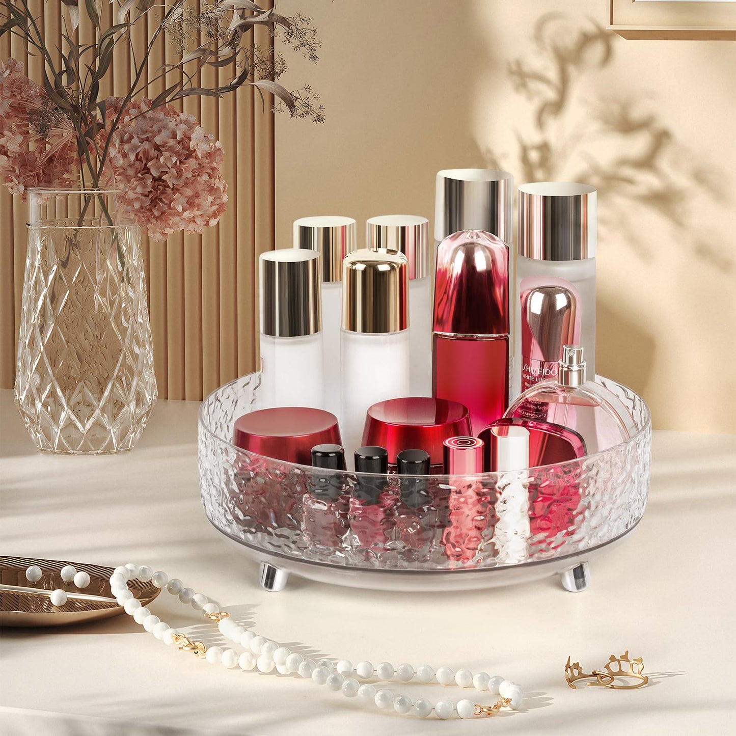 CECOLIC 360° Rotating Makeup Organizer, 11'' Lazy Susan Perfume Organizer Tray, Spinning Skincare Cosmetics Storage Organizer for Vanity, Dresser and Bathroom Countertop (Clear)