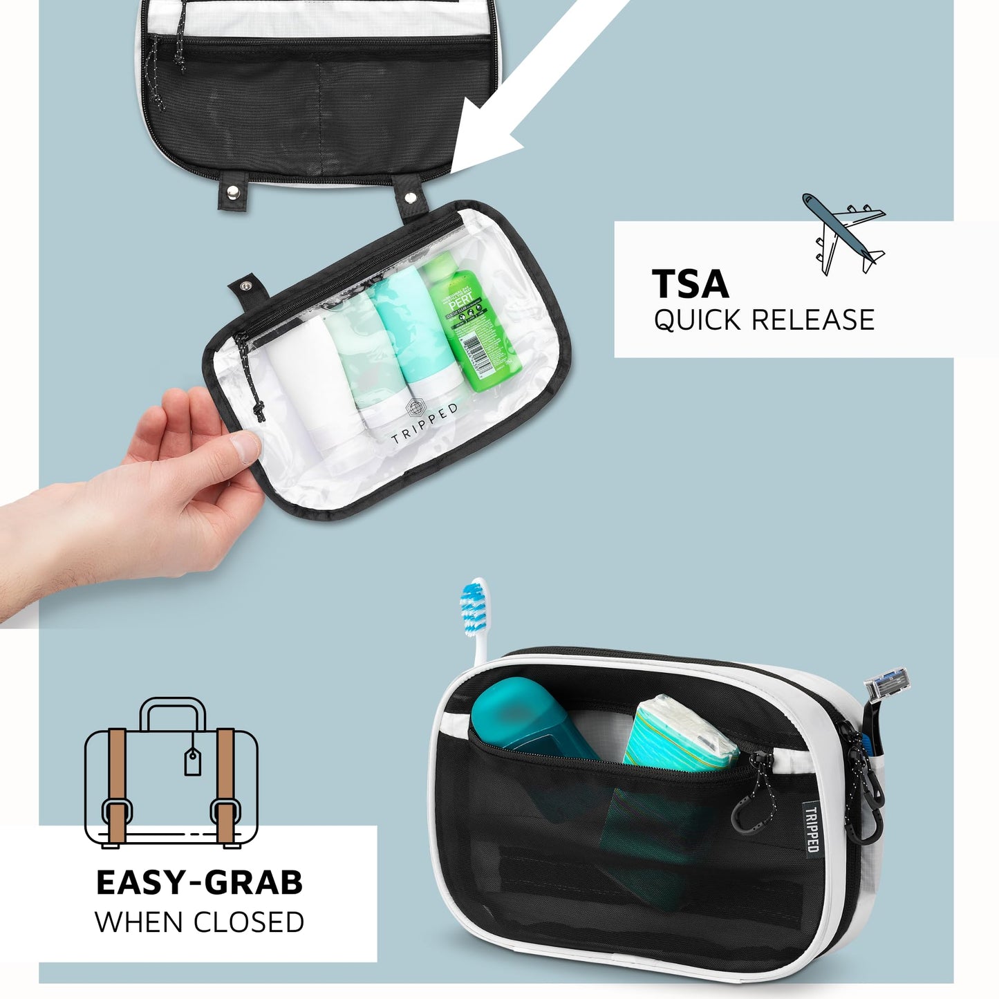 Toiletry Bag Kit Set: Hanging Travel Toiletry Bag + 311 TSA Cosmetic Liquid Bag + Ultralight Accessory Organizer Pouch, Navy, 3 Piece Toiletry Set