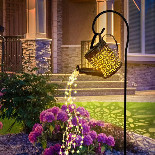 twoonto Solar Lights Garden Decorations, LED Watering Can Star Shower Art Light with Hummingbird Bracket, Solar String Lights Waterproof for Garden Patio Yard Pathway Outdoor(Colorful )