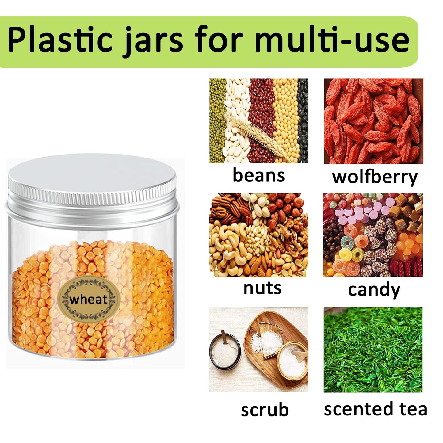 Alledomain 6PCS 100ML Clear Round Cosmetic Containers Cream Jars with Inner Liners & Aluminum Alloy Lids - Travel Jars for Storing Lip, Body Scrub, Lotion, Powder, Ointment, Makeup