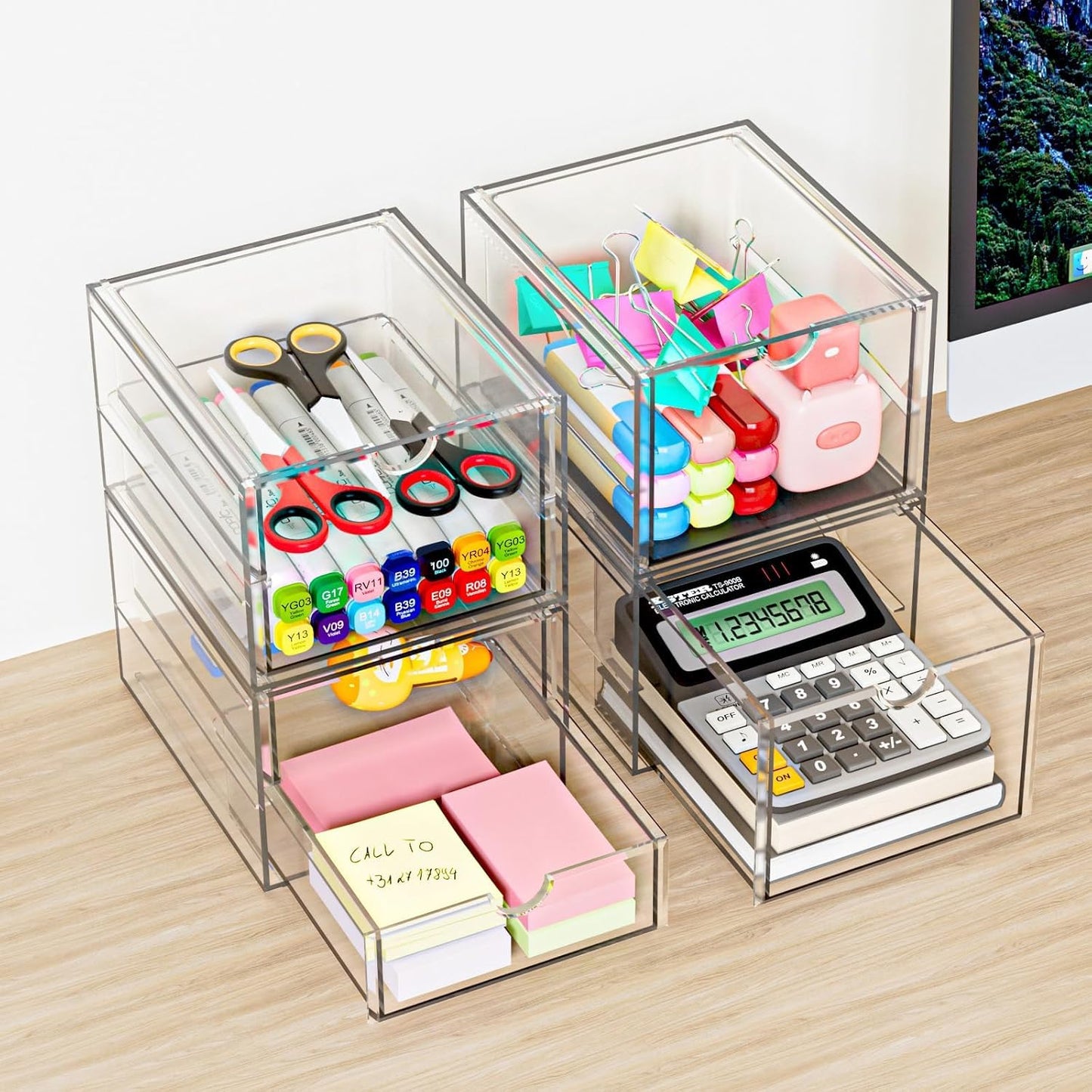 2 Pack Stackable Storage Drawers, Cosmetic Organizer, Make Up Organiser Storage, Perfume Organiser Dustproof Drawer Storage for Dresser, Bathroom, Desk