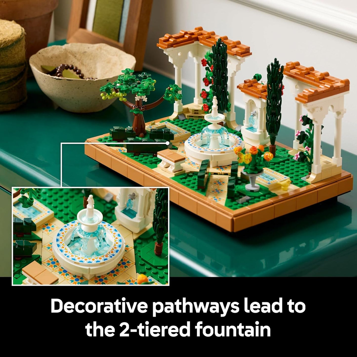 LEGO Icons Fountain Garden Building Set, Home and Office Decor Model Kit for Adults to Build, with Cypress Trees, Grapevines, Flowers and Animal Figures, Gifts for Women & Men 10359