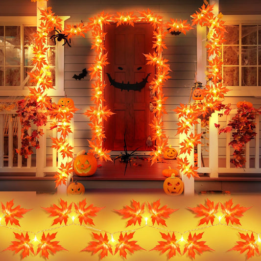 Autumn Leaves Fairy Lights 3M 20LED Maple Leaves Halloween Decorations Lights mit Timer Leaf Garland Indoor Outdoor Battery Operated for Autumn Theme Parties, Halloween, or Home, Garden Decoration