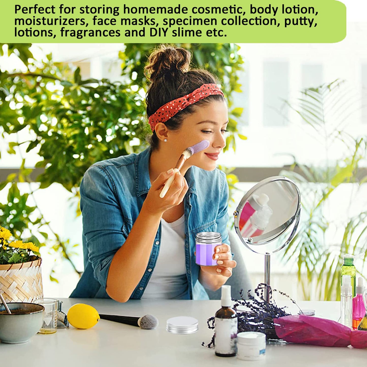 Alledomain 6PCS 100ML Clear Round Cosmetic Containers Cream Jars with Inner Liners & Aluminum Alloy Lids - Travel Jars for Storing Lip, Body Scrub, Lotion, Powder, Ointment, Makeup