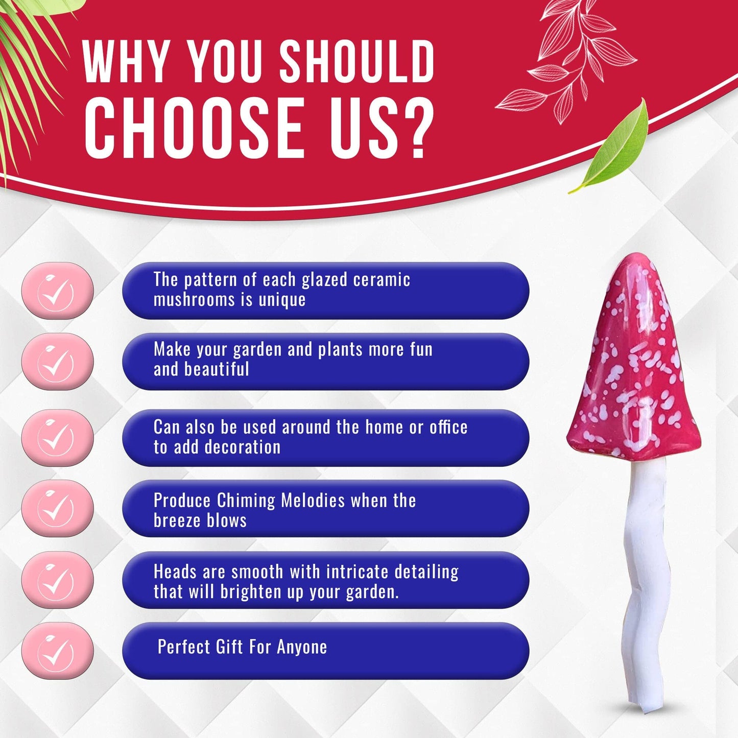 HH Home Hut Tinkling Ceramic Toadstools - Colourful Garden Ornaments, Mushrooms Plant Pot Set of 3 Outdoor Decor, Kids Gardening Set Fairy Garden Large Accessory (Yellow, Red, Orange)