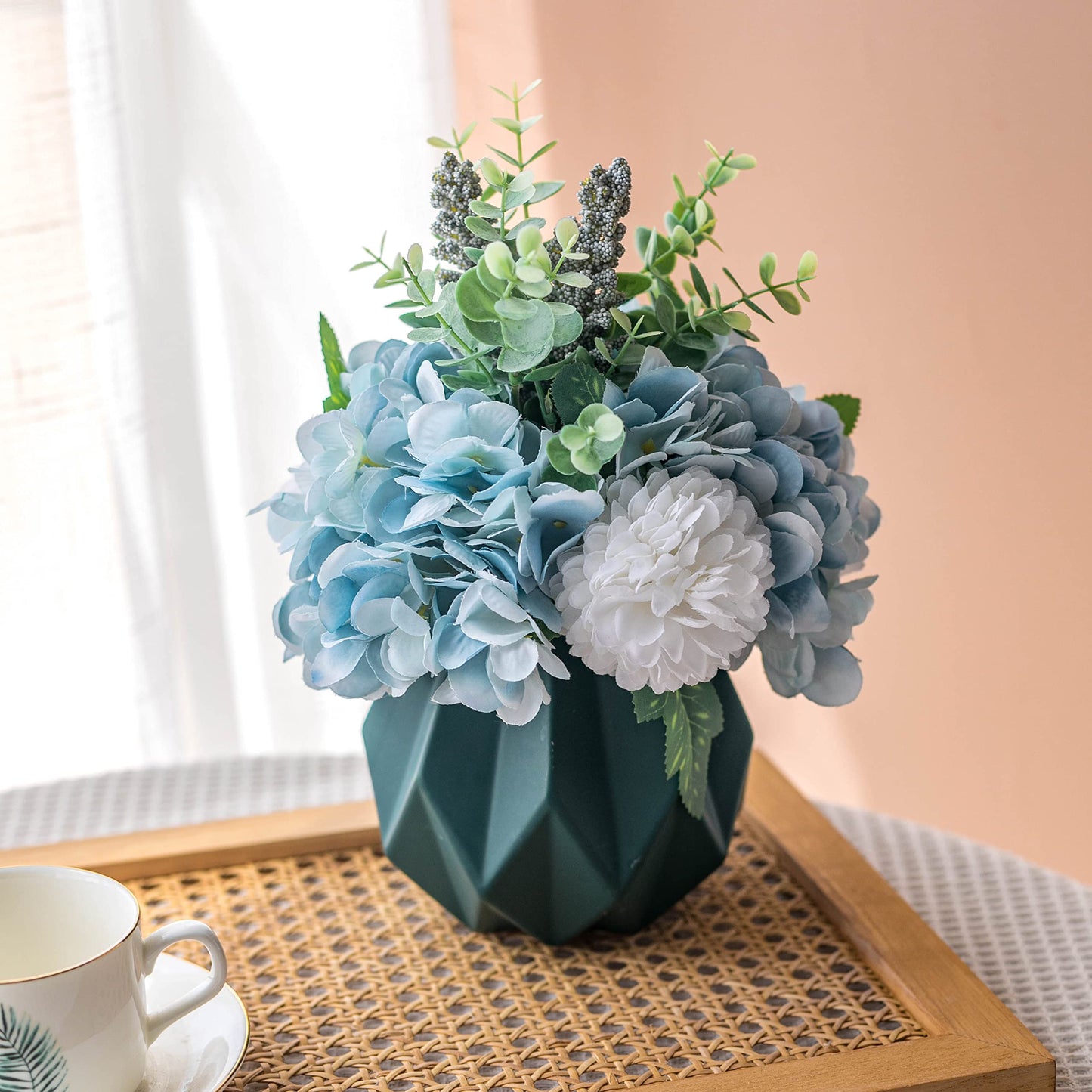 Artificial Flowers With Vase Faux Hydrangea Flower Arrangements for Home Garden Party Wedding Decoration