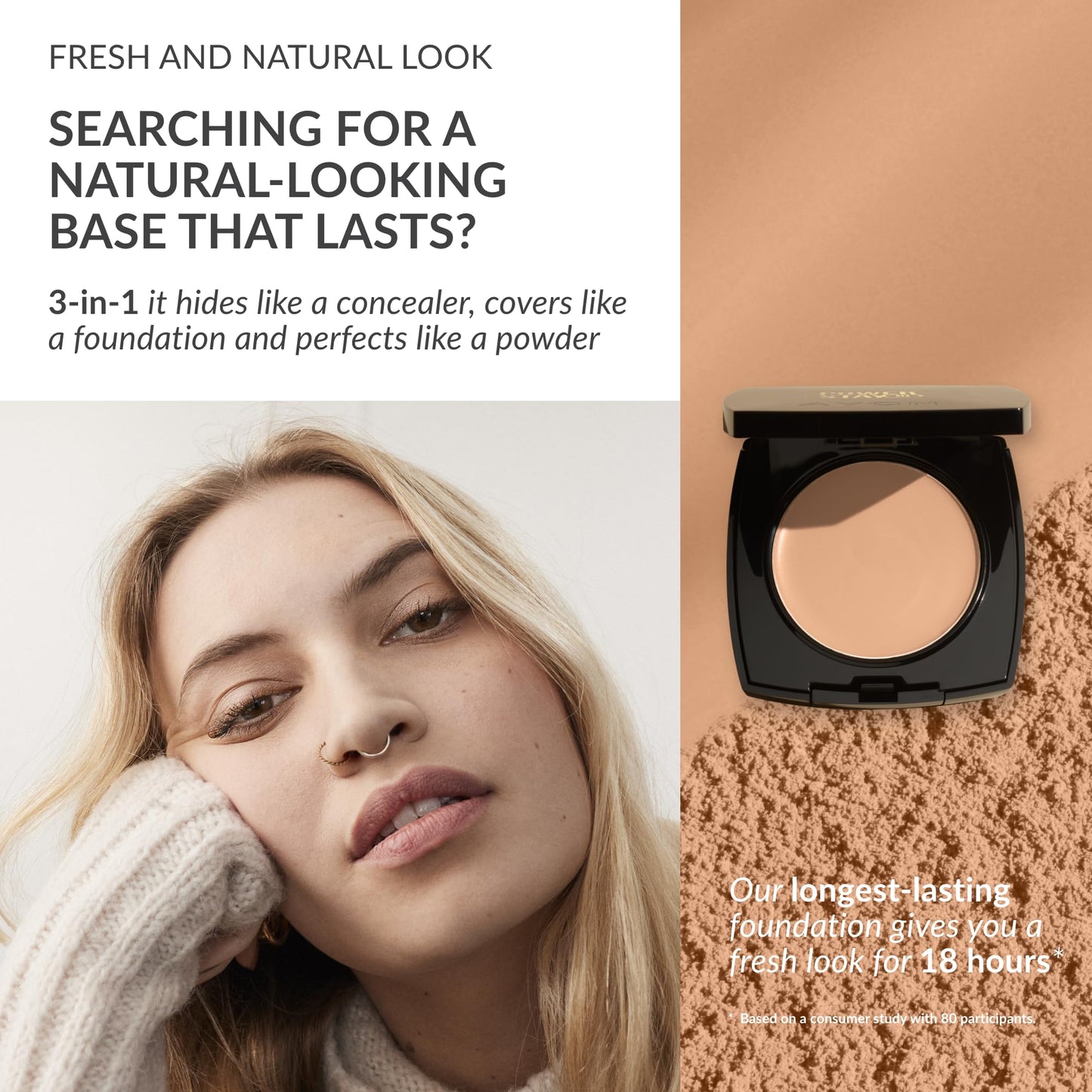 Avon True Flawless Cream To Powder Compact 3-in-1 Concealer, Foundation & Powder Nude - True Blue IQ Colour Technology