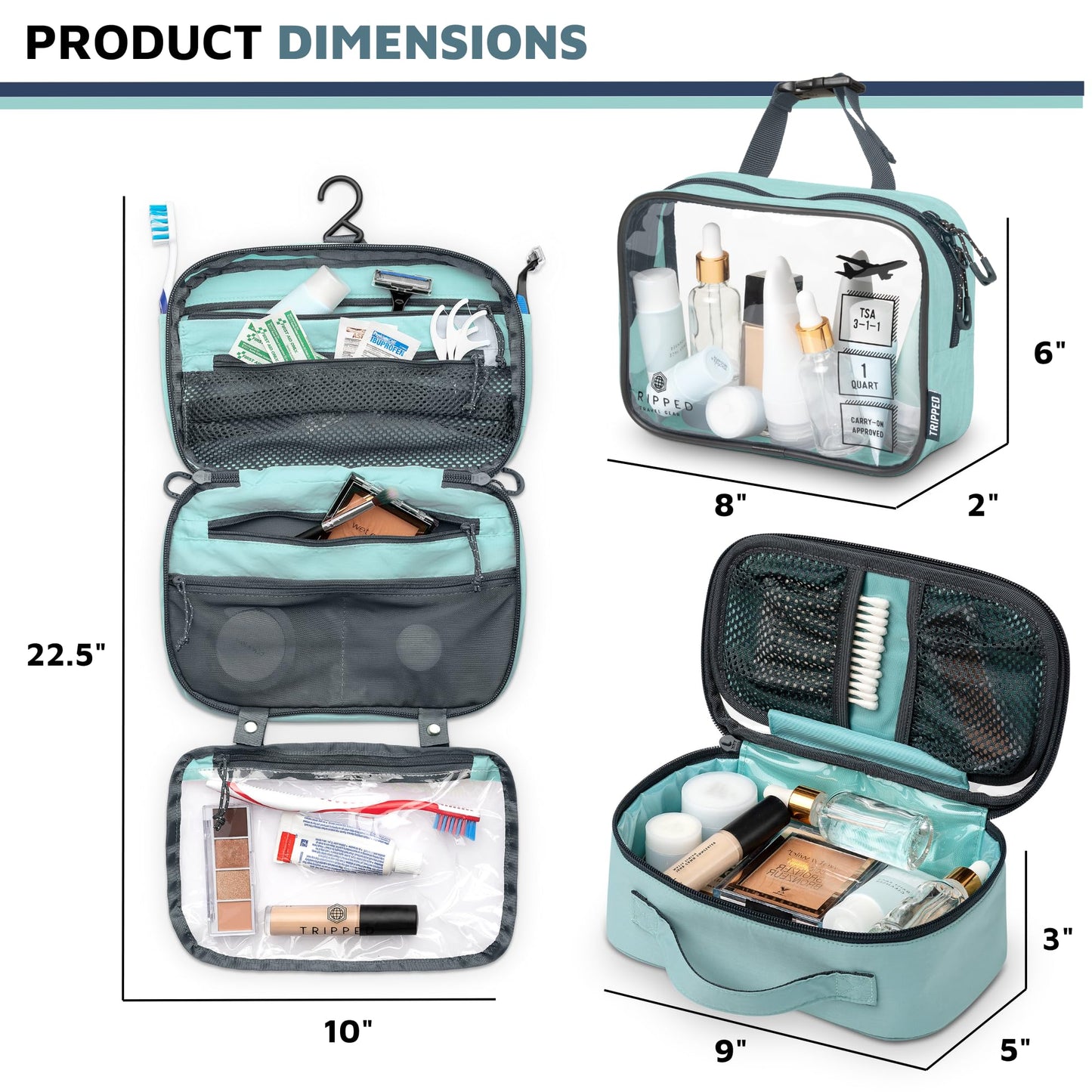 Toiletry Bag Kit Set: Hanging Travel Toiletry Bag + 311 TSA Cosmetic Liquid Bag + Ultralight Accessory Organizer Pouch, Navy, 3 Piece Toiletry Set