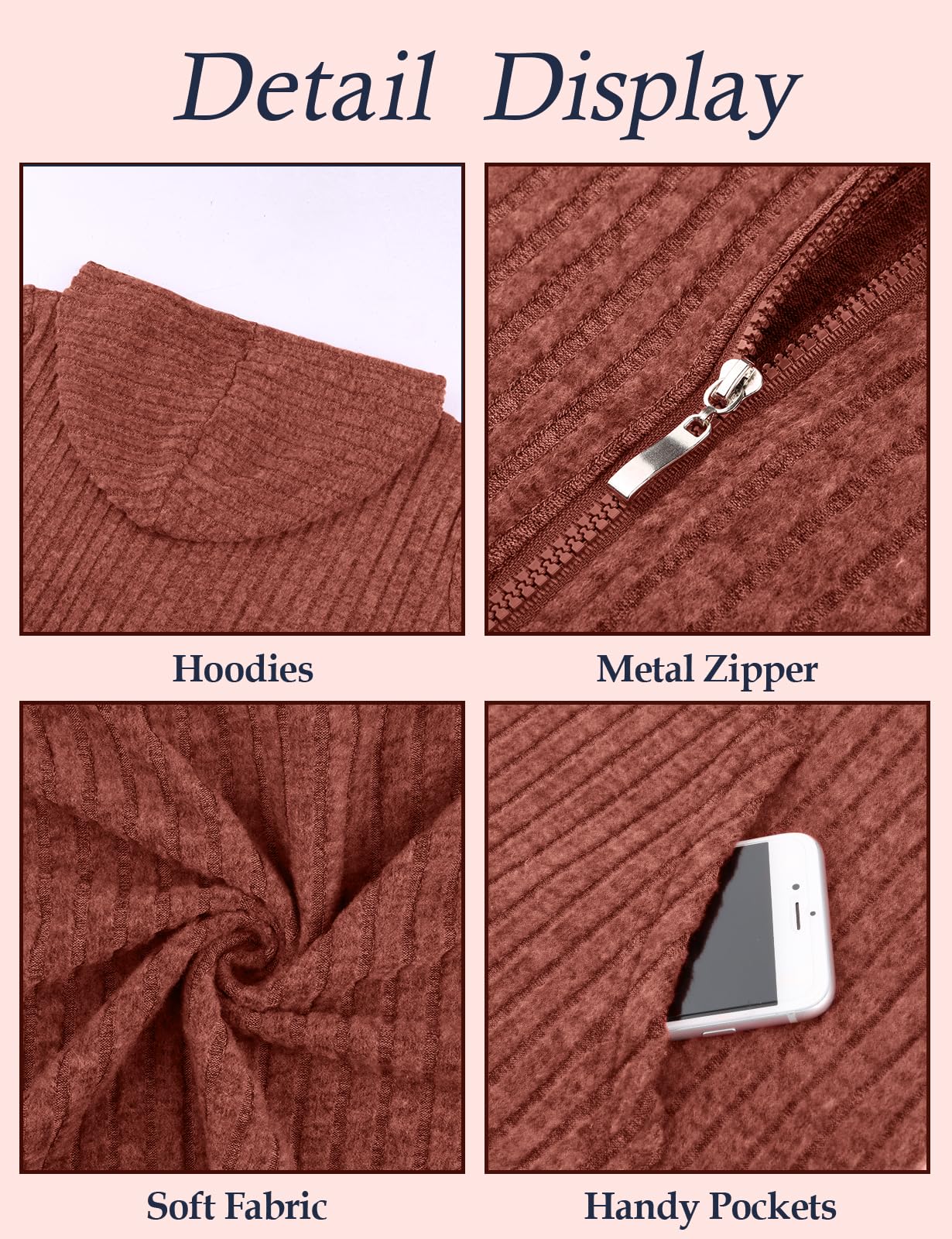 Flikity Womens Cardigans Zip Up Ladies Hoodies with Large Pockets Long Sleeve Tunic Tops Ladies Lightweight Jackets Casual Work Clothes M-XXL