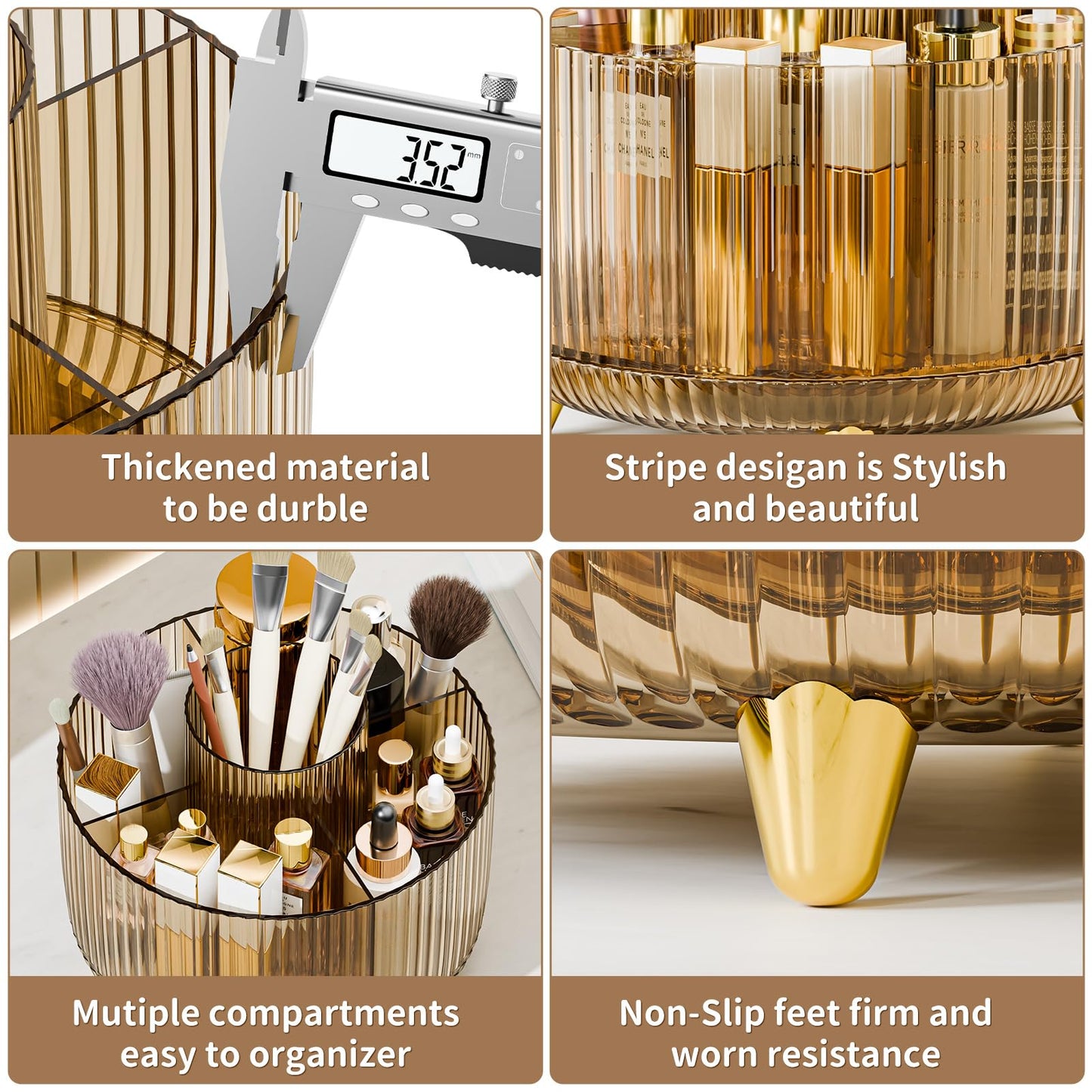 fanado 360° Rotating Makeup Organiser, Makeup Brush Holder, 5 Compartment Makeup and Skincare Storage for Vanity, Desktop, Bathroom (Purple)