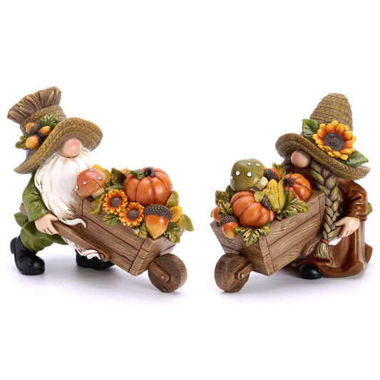 Valery Madelyn Autumn Decorations, Lovely Set of 2 Medium Fall Gonks Ornaments with Harvest Cart, Waterproof Resin Autumn Decor for Gonks Gifts, Fall Decorations for Living Room, Bedroom, Garden 10CM
