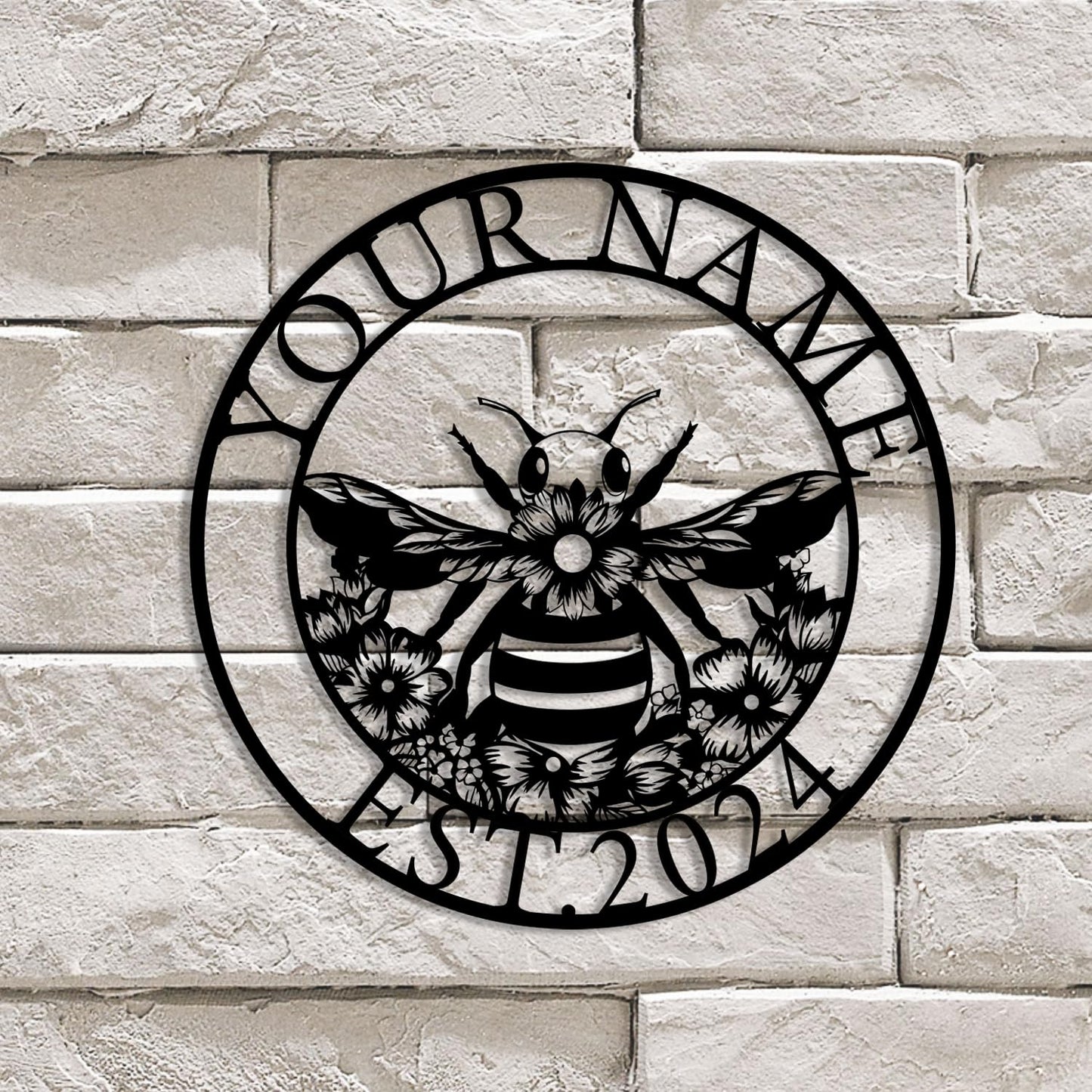 Custom Honey Bee Metal Wall Sign, Personalized Metal Bee Decor, Bee Garden Art, Gift for Bee Keeper, Bee Farm Sign, Gardener Decor, Bee Art (Bee M)