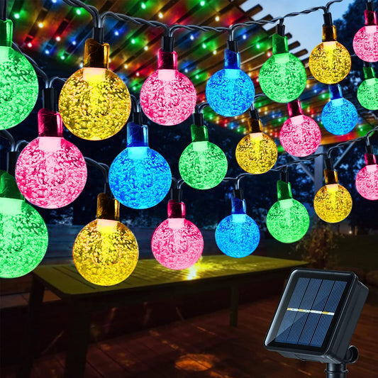 Solar Garden Lights Outdoor, 36ft 60 LED Solar String Lights Waterproof, Solar Powered Crystal Ball Indoor/Outdoor Fairy Lights Decorative for Garden, Patio, Yard, Festival, Parties (White)