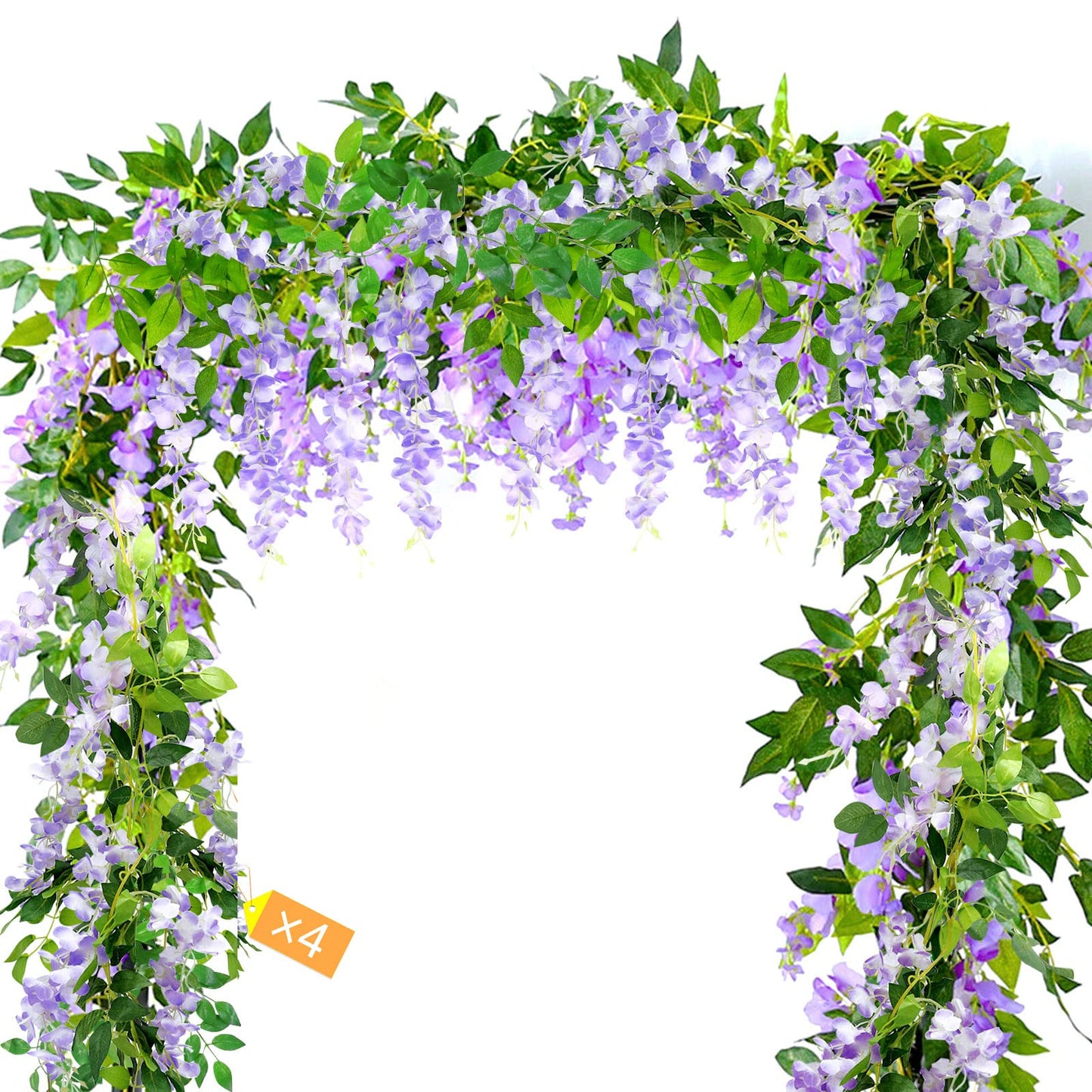MOTONG Artificial Vine Flowers Decoration, 4Pcs (8FT/2.5M/piece) Artificial Wisteria Vines Garland Plants Flowers Arts For Ceremony Home Garden Wedding Party Decors (4Pcs Purple)
